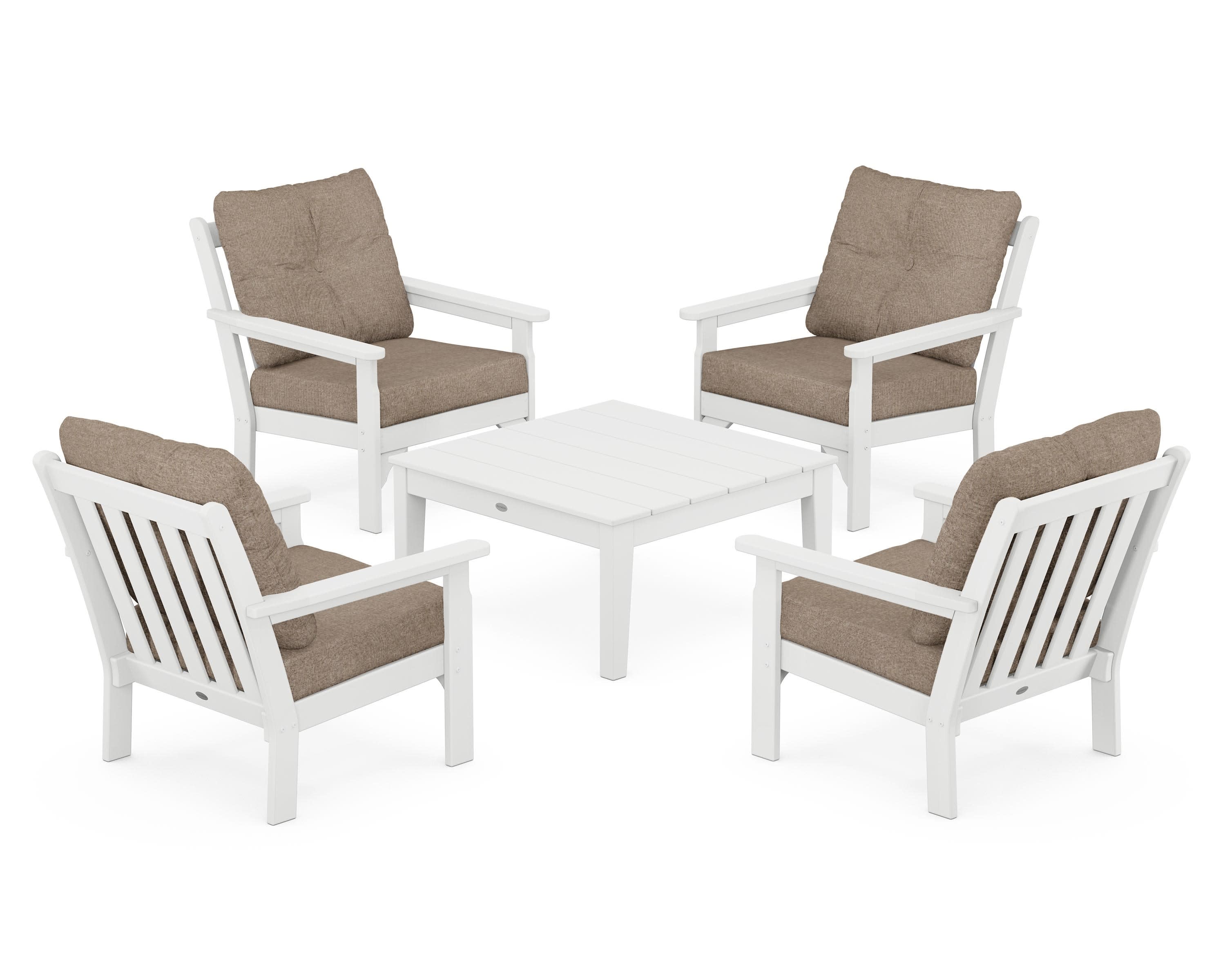 Vineyard 5-Piece Deep Seating Conversation Set in White / Spiced Burlap