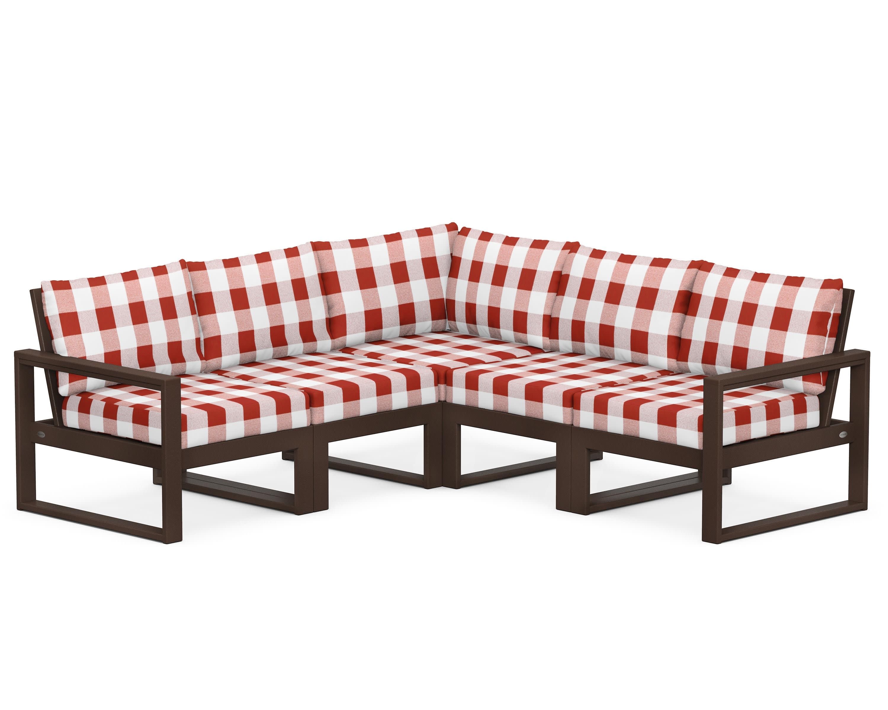 EDGE 5-Piece Modular Deep Seating Set in Mahogany / Buffalo Plaid Crimson