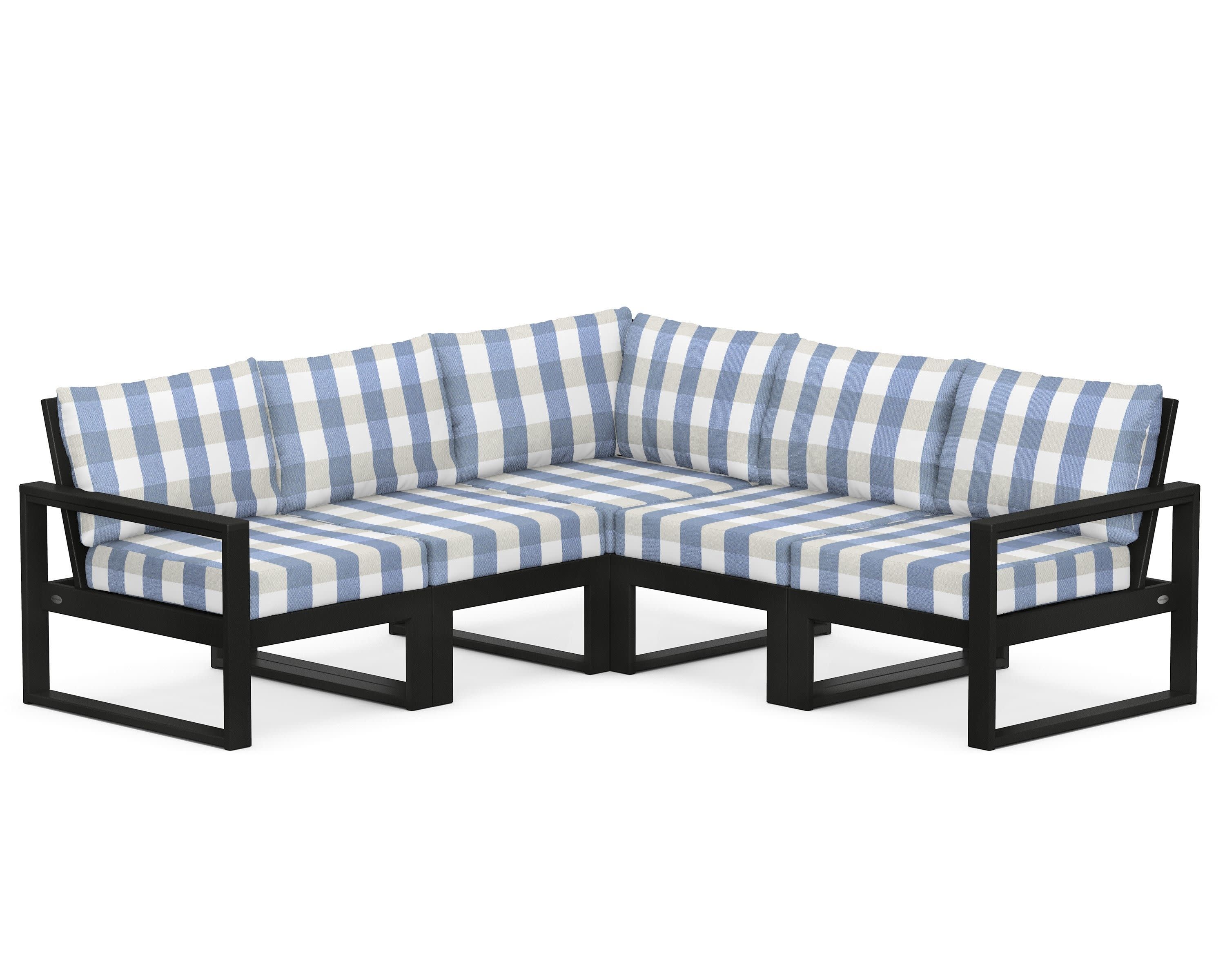EDGE 5-Piece Modular Deep Seating Set in Black / Buffalo Plaid Sky Blue
