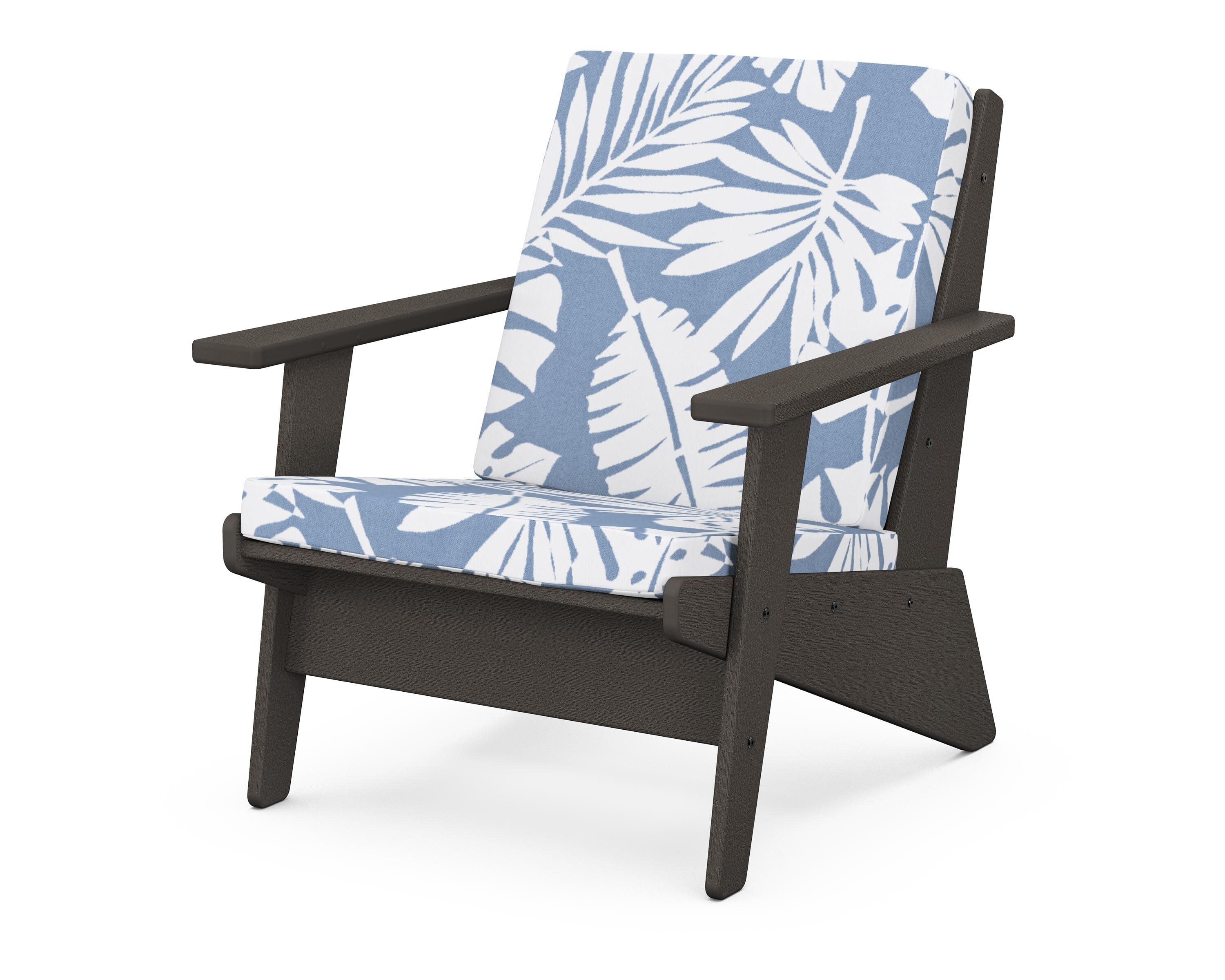 Riviera Modern Lounge Chair in Vintage Coffee / Leaf Sky Blue