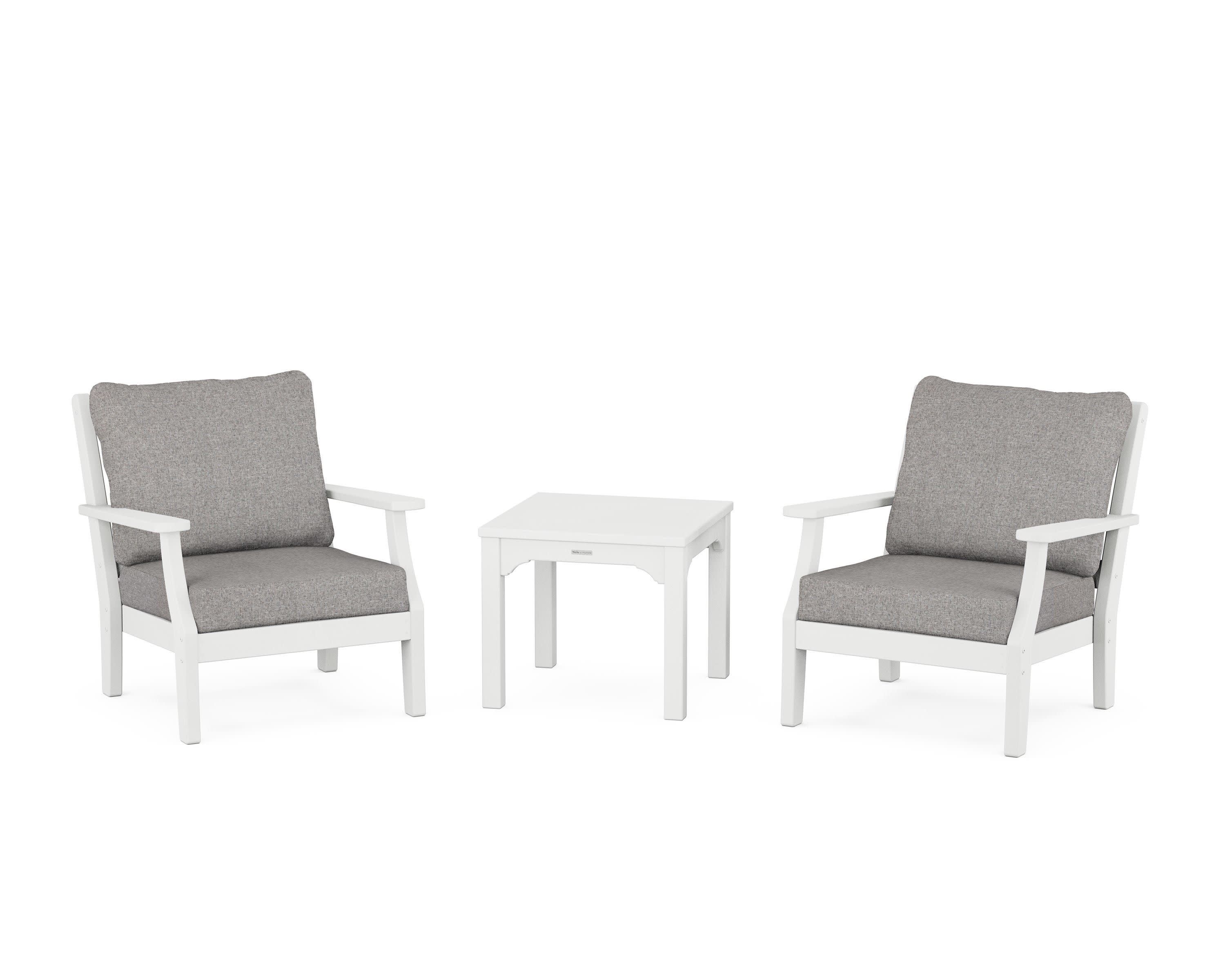 Chinoiserie 3-Piece Deep Seating Set in White / Grey Mist