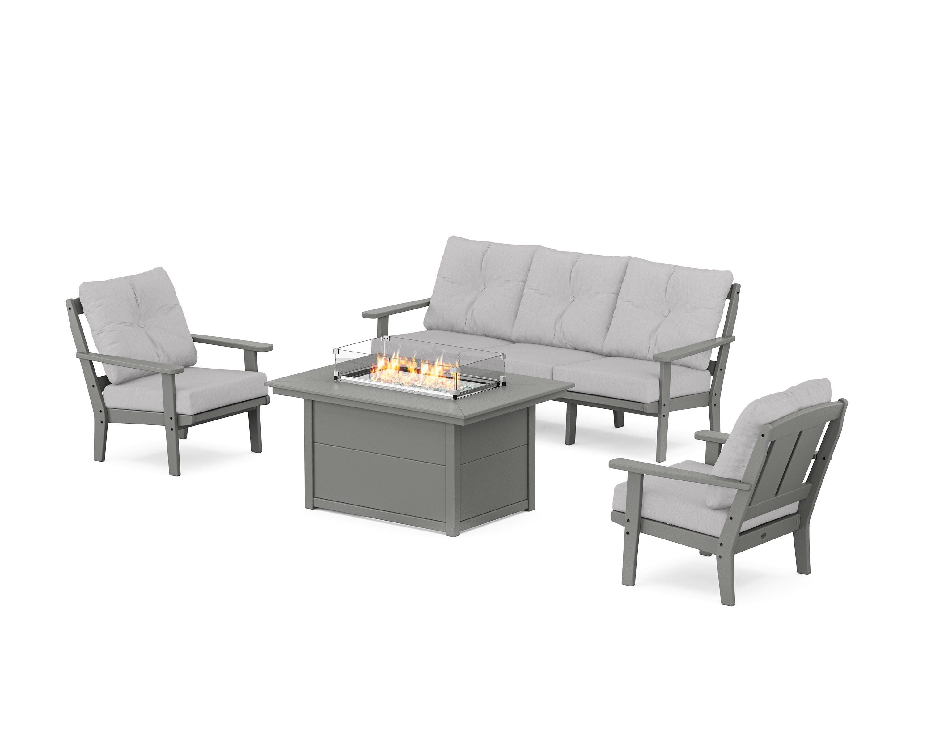 Mission Deep Seating Fire Pit Table Set in Slate Grey / Granite