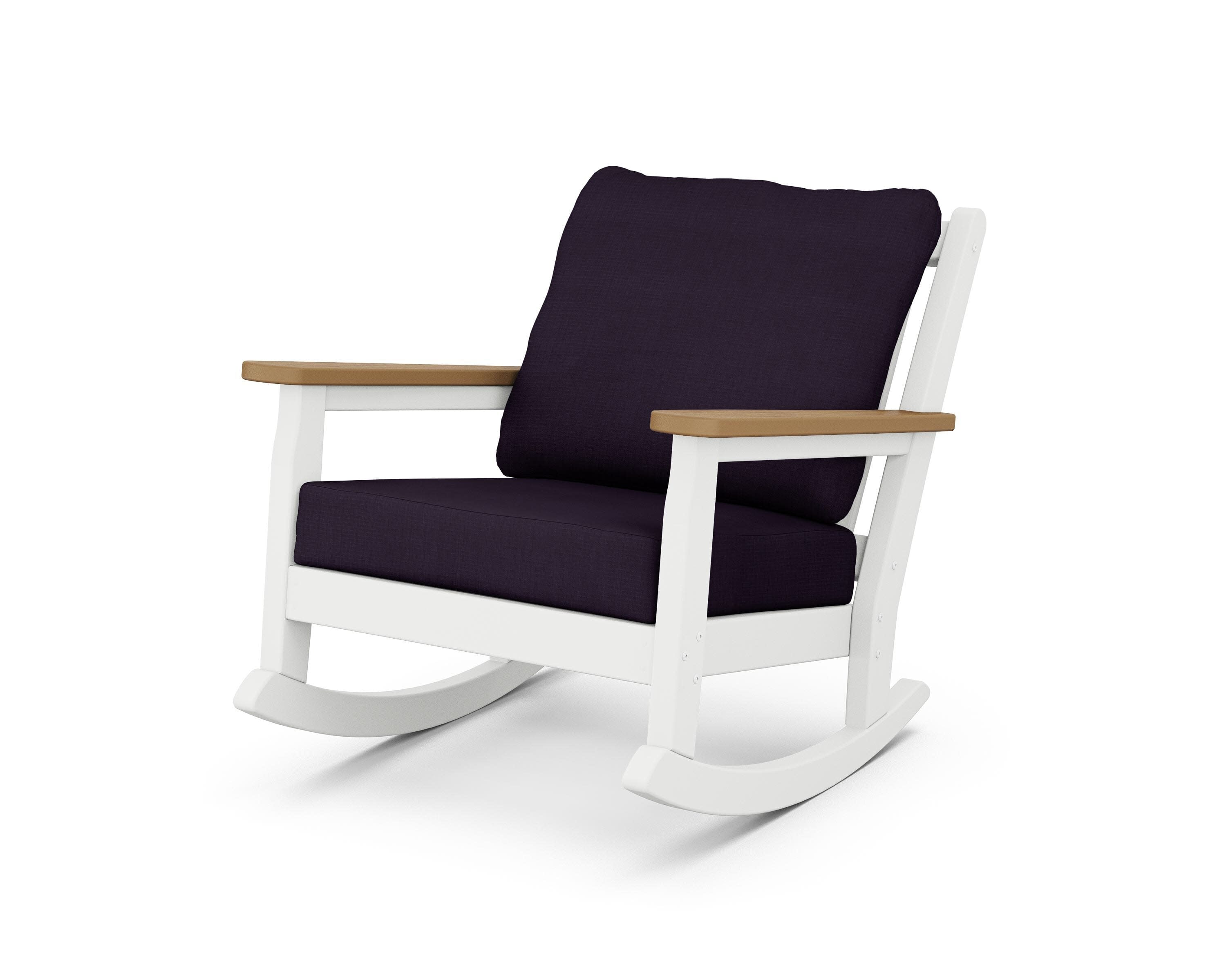Chippendale Deep Seating Rocking Chair in White / Natural / Navy Linen