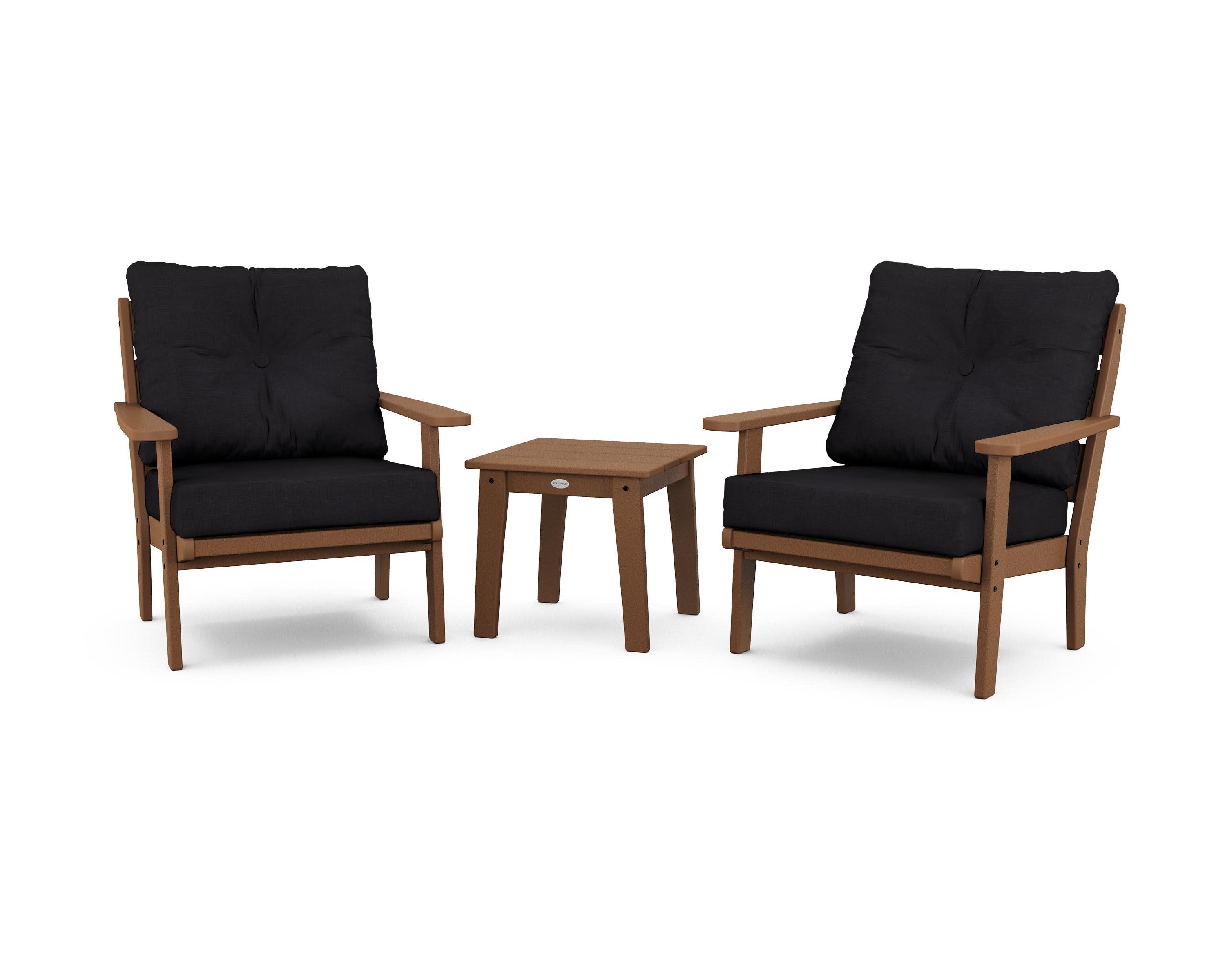 Lakeside 3-Piece Deep Seating Chair Set in Teak / Midnight Linen