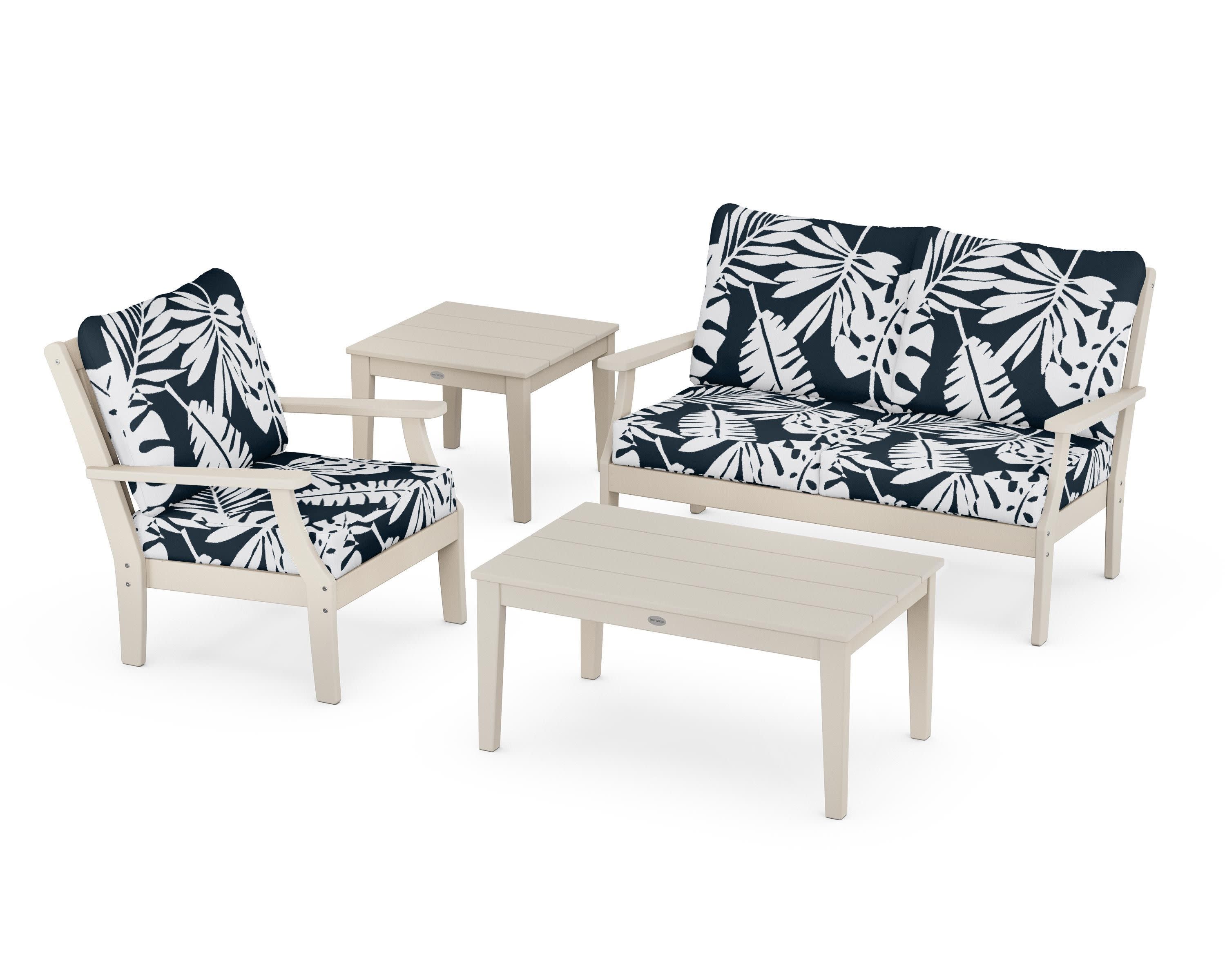Braxton 4-Piece Deep Seating Set in Sand / Leaf Marine Indigo