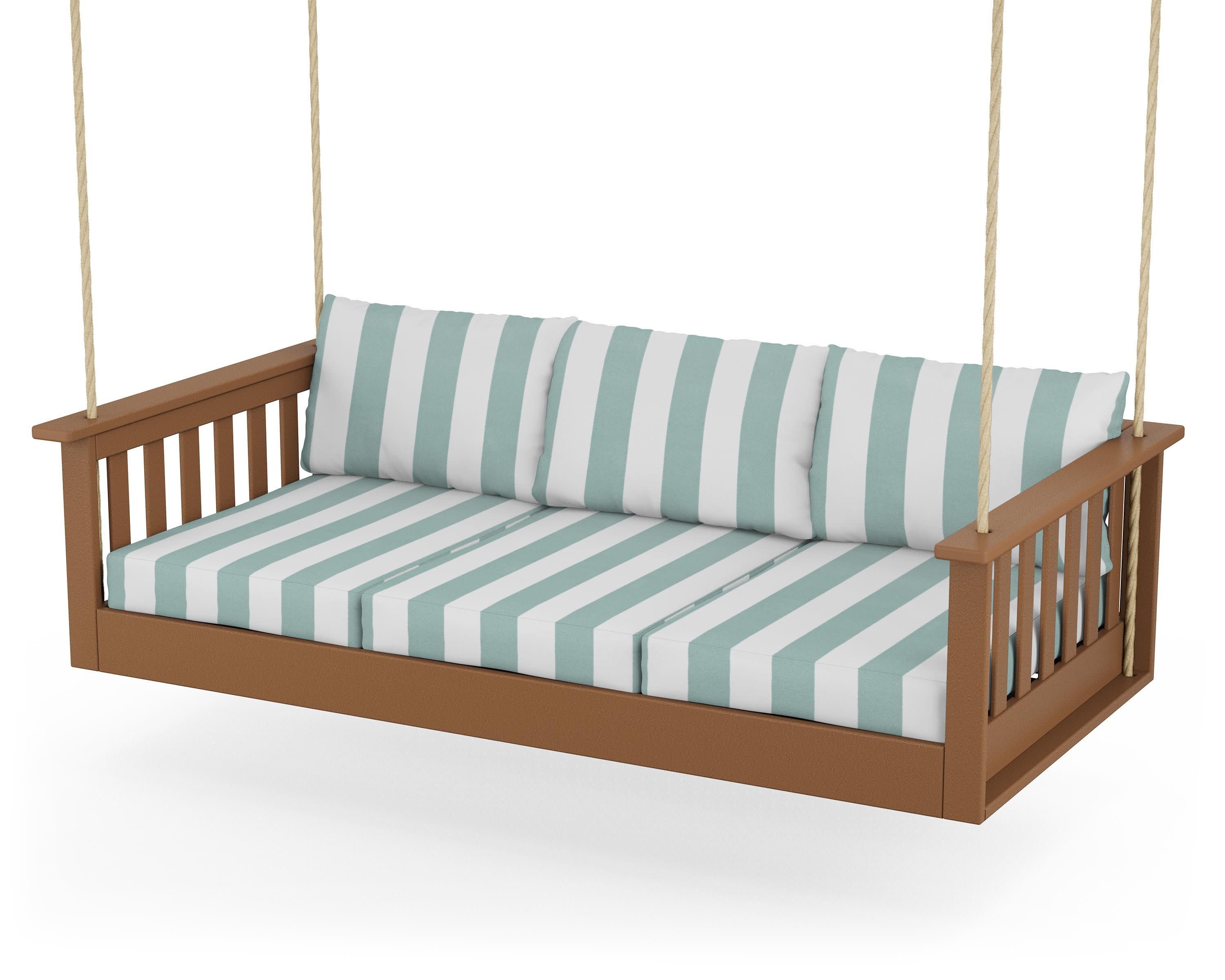Vineyard Daybed Swing in Teak / Cabana Stripe Glacier Spa