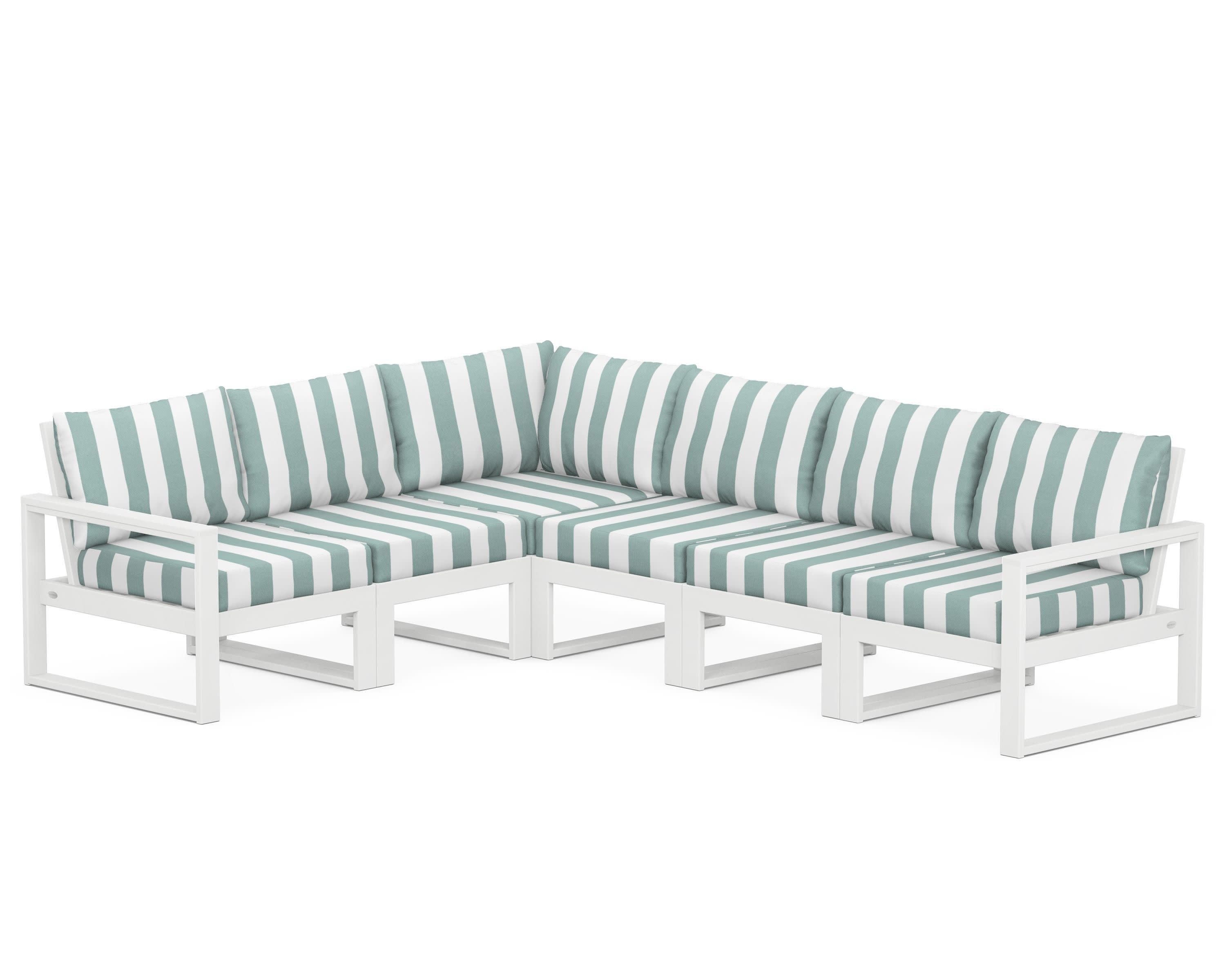 EDGE 6-Piece Modular Deep Seating Set in White / Cabana Stripe Glacier Spa