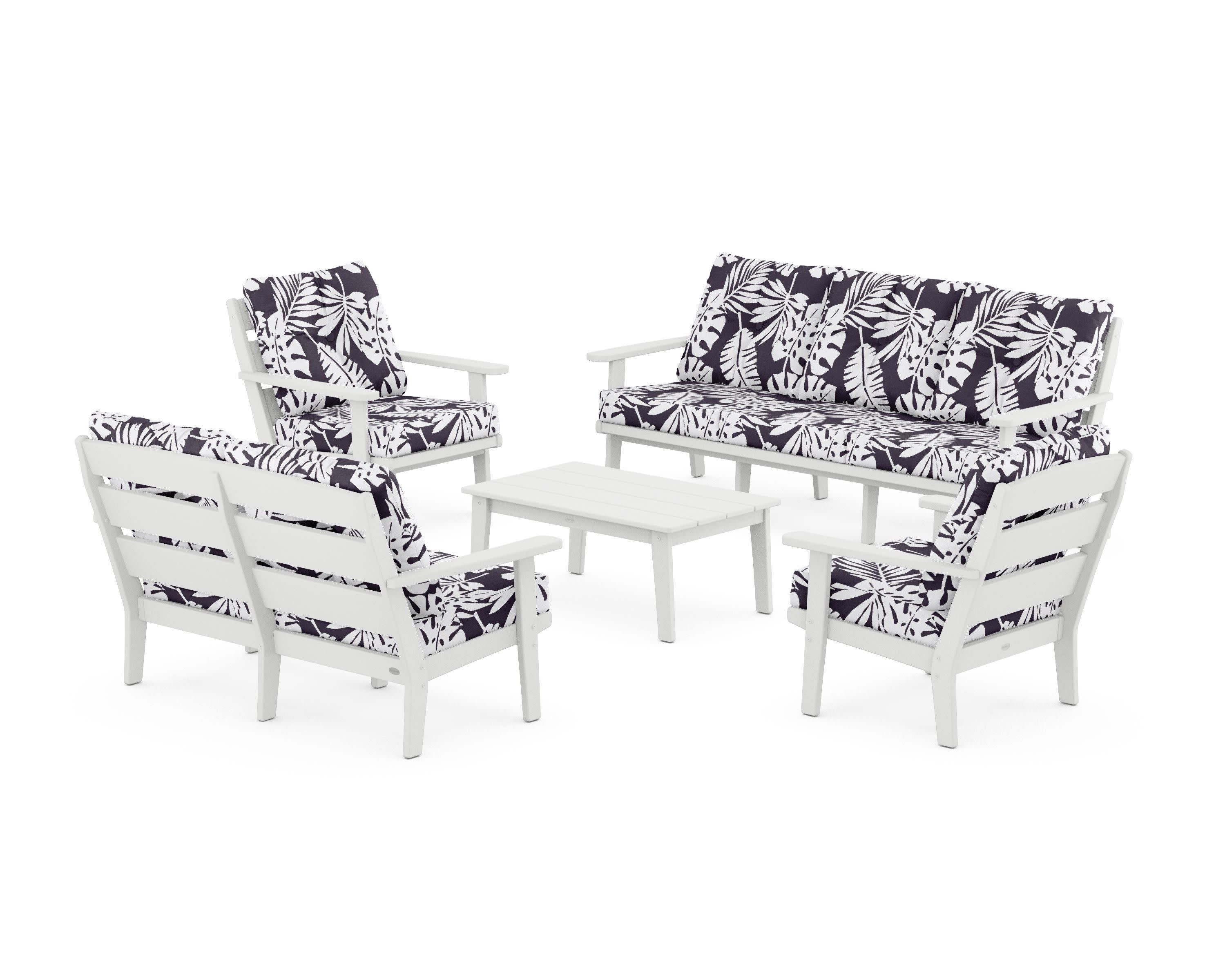 Lakeside 5-Piece Lounge Sofa Set in White / Leaf Navy