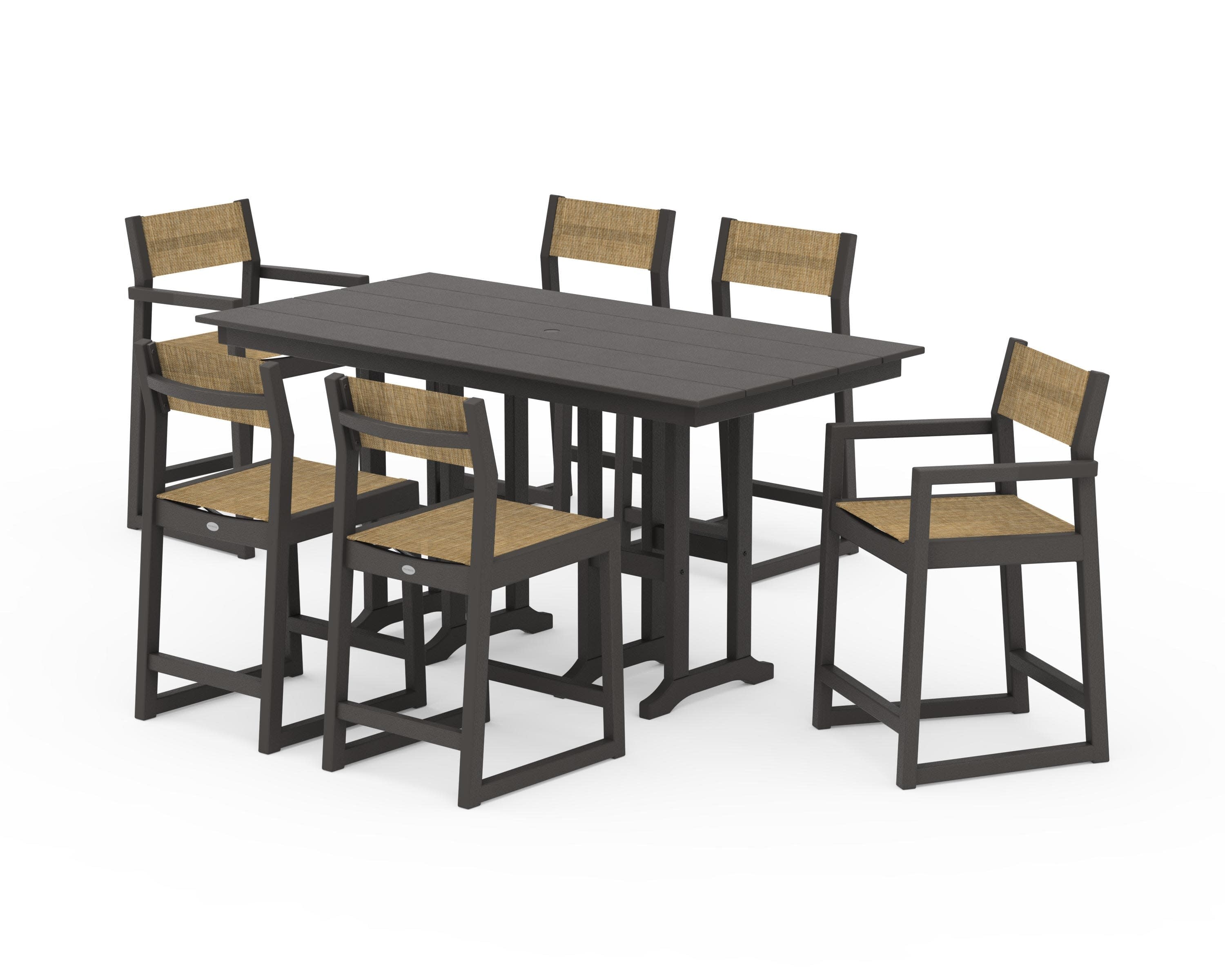 EDGE Sling 7-Piece Farmhouse Counter Set in Vintage Coffee / Burlap Sling