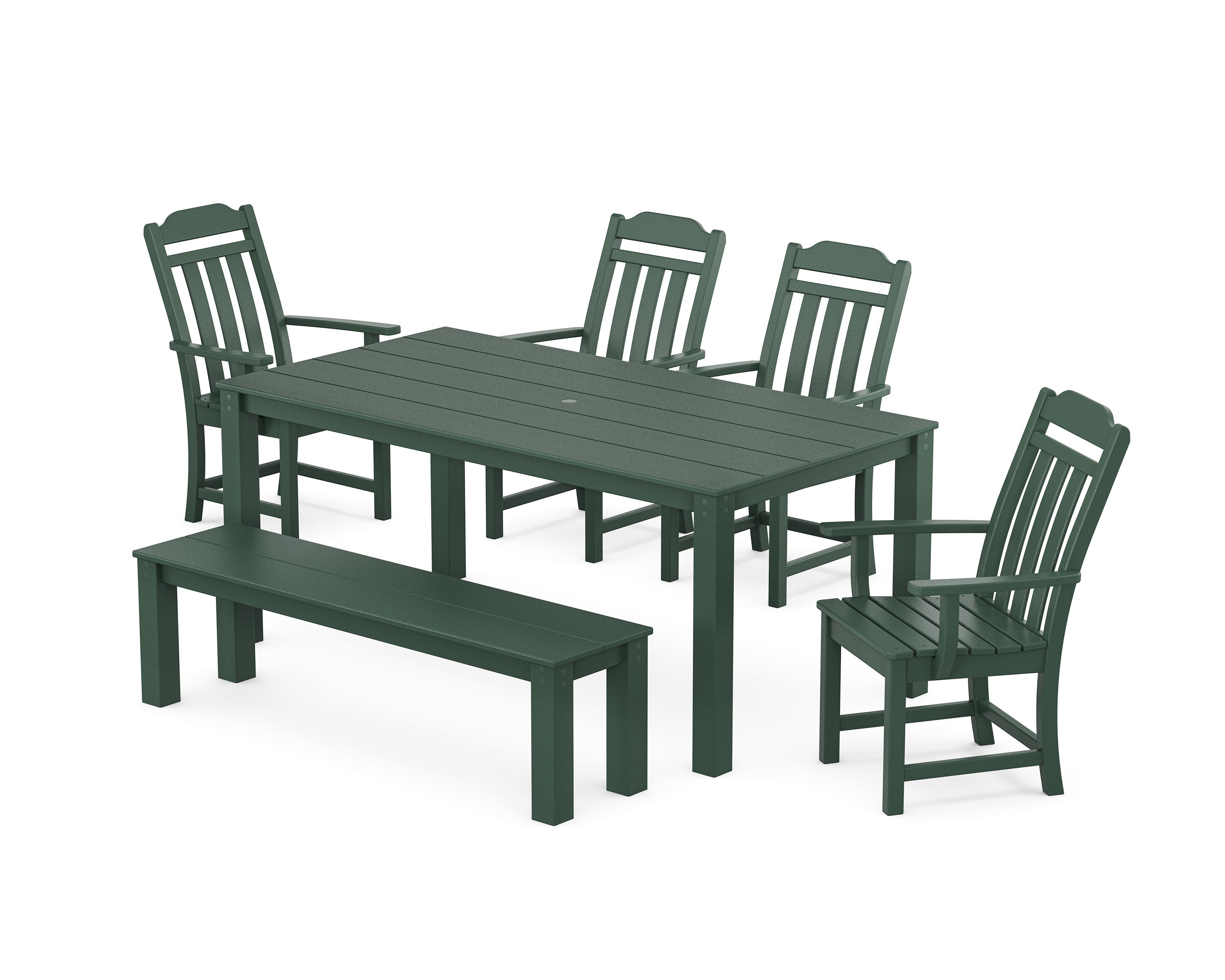 Cottage 6-Piece Parsons Dining Set with Bench in Green