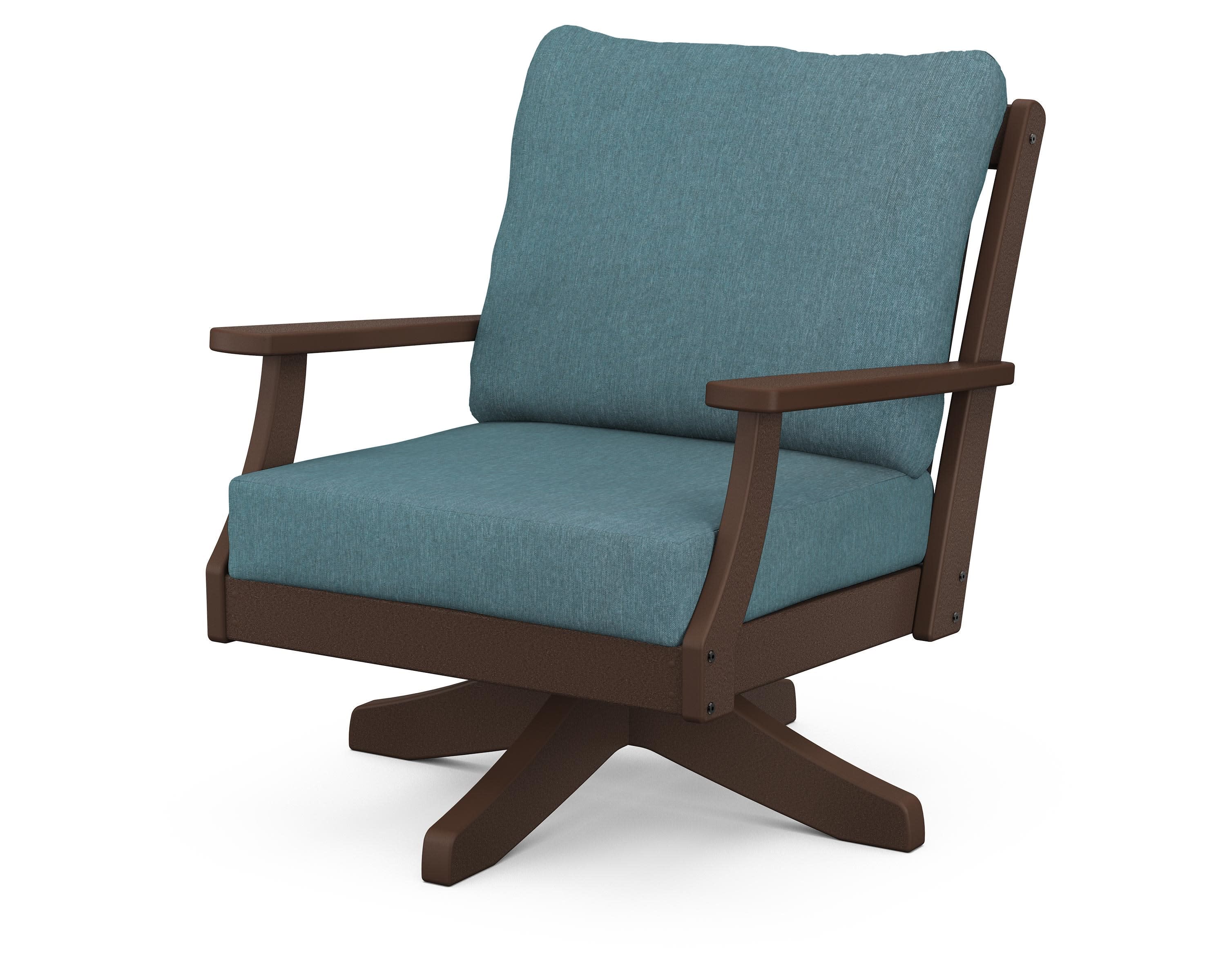 Braxton Deep Seating Swivel Chair in Mahogany / Ocean Teal