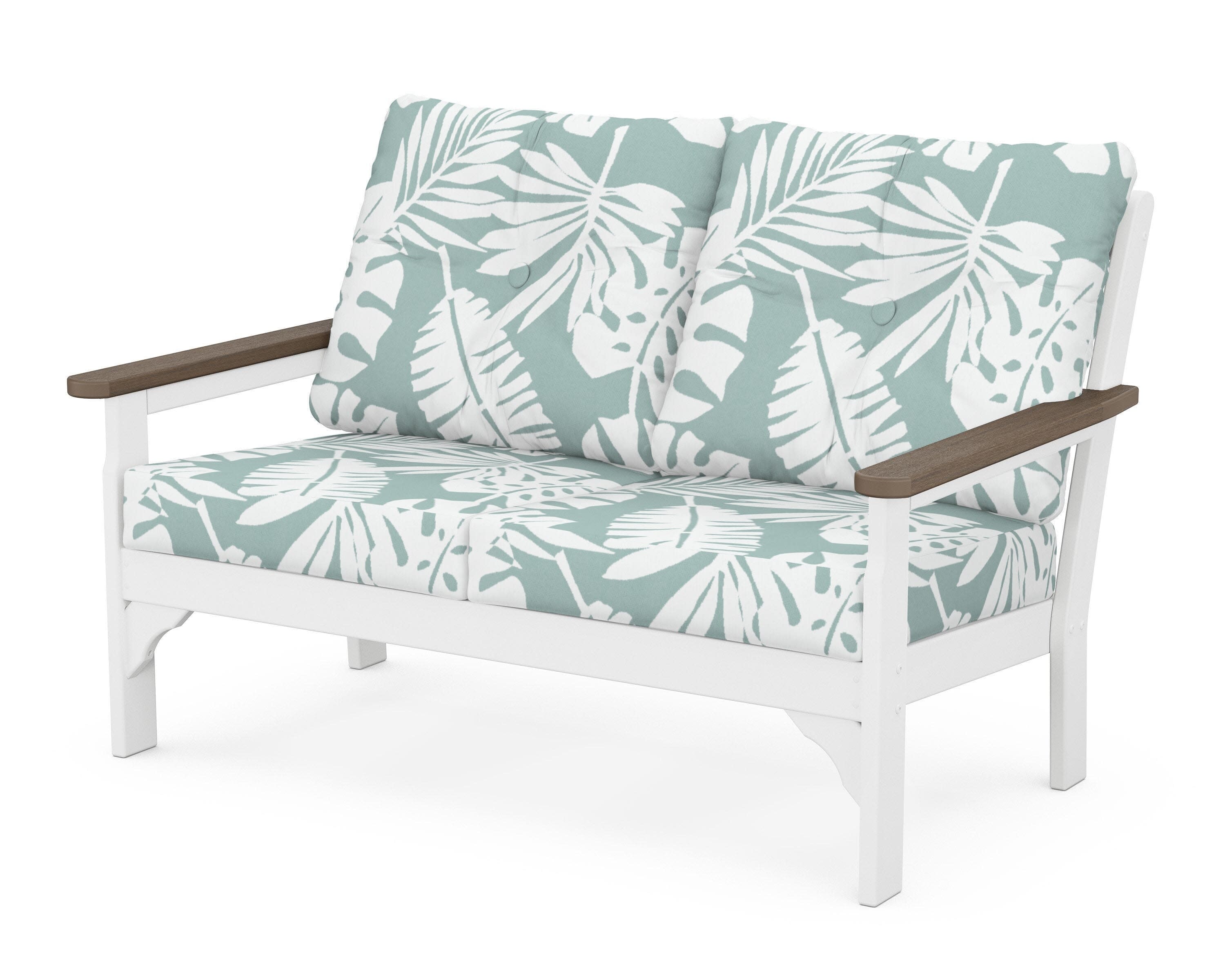 Vineyard Deep Seating Loveseat in White / Kona / Leaf Glacier Spa