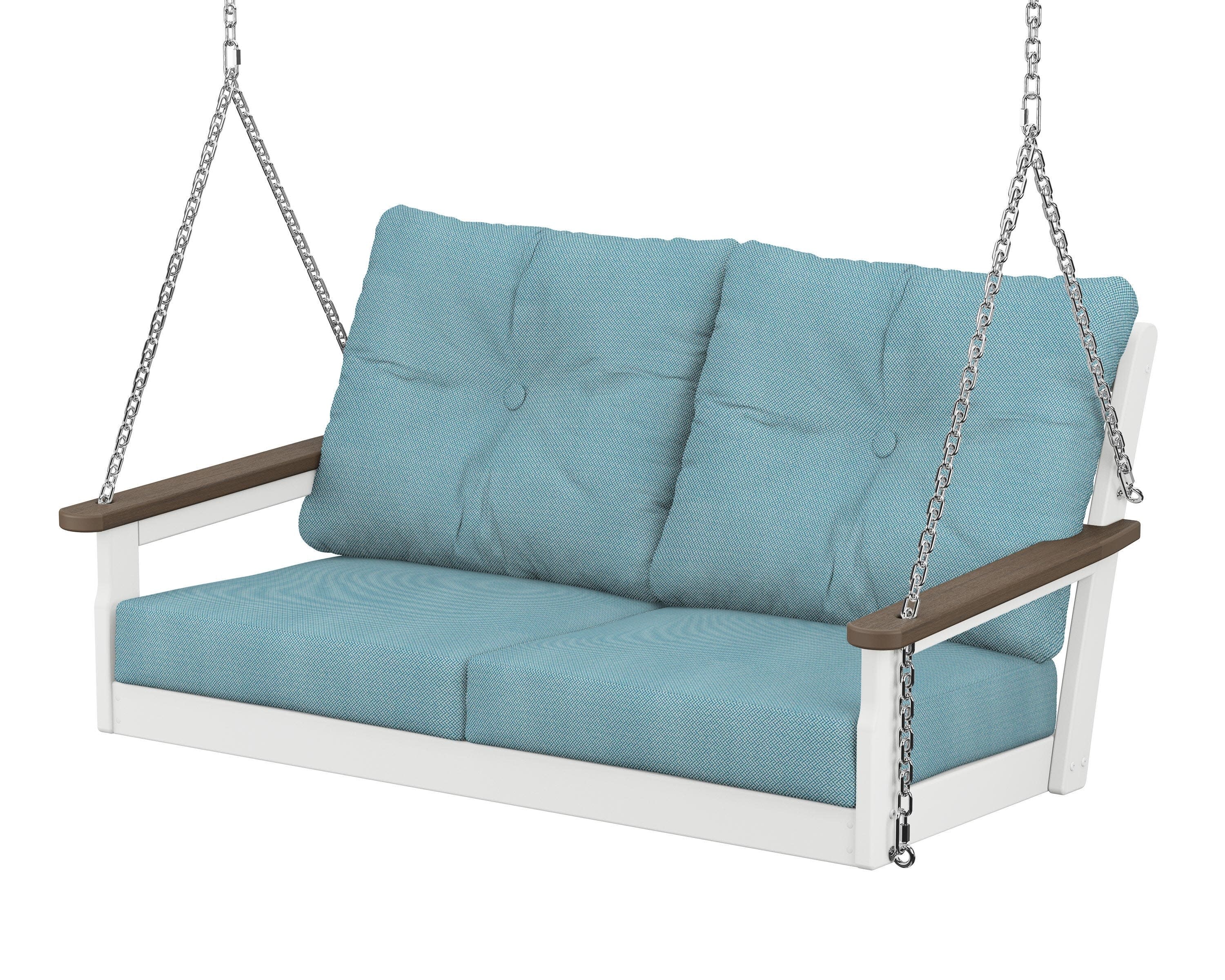 Vineyard Deep Seating Swing in White / Kona / Lattice Sky Blue