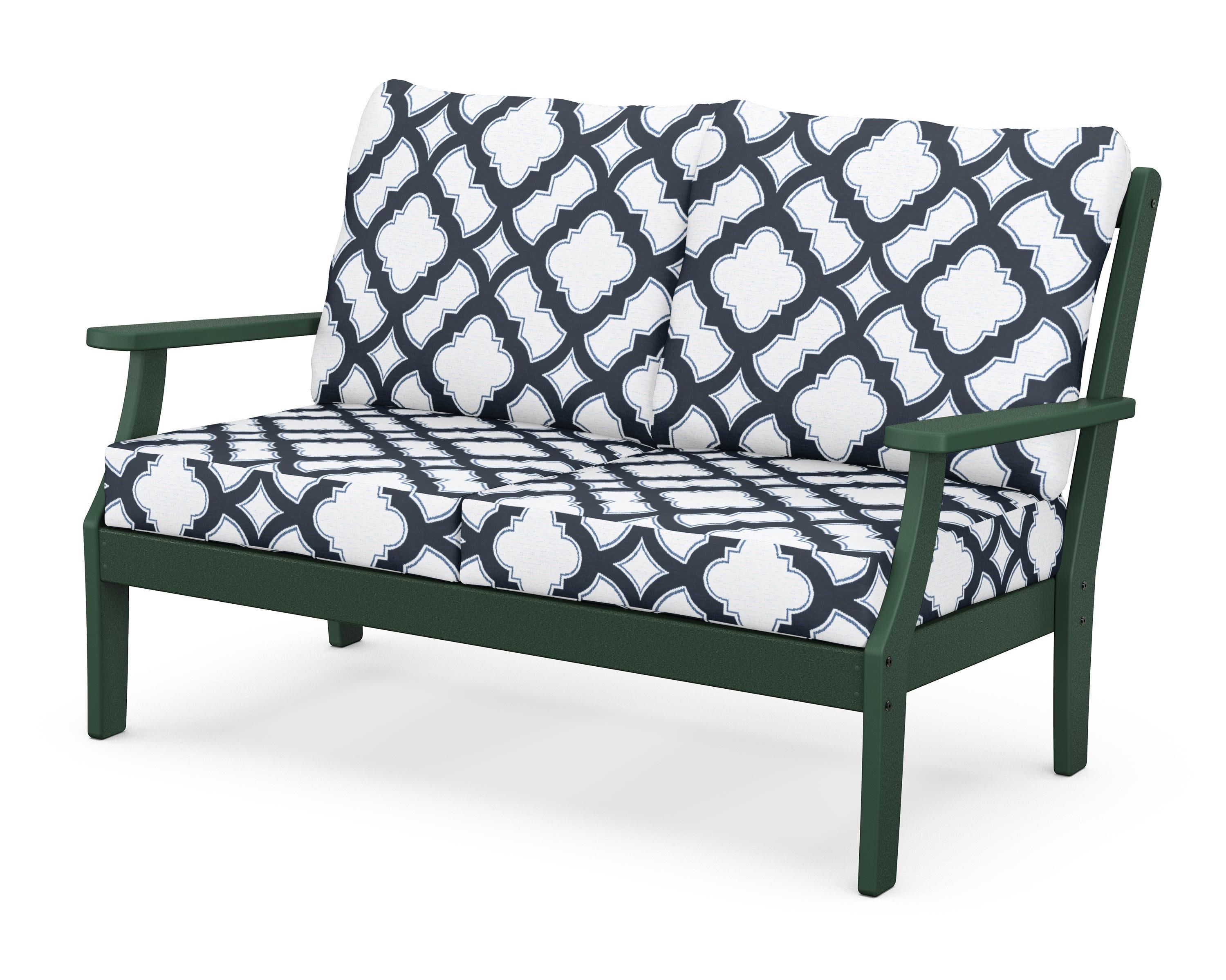 Braxton Deep Seating Loveseat in Green / Trellis Marine Indigo