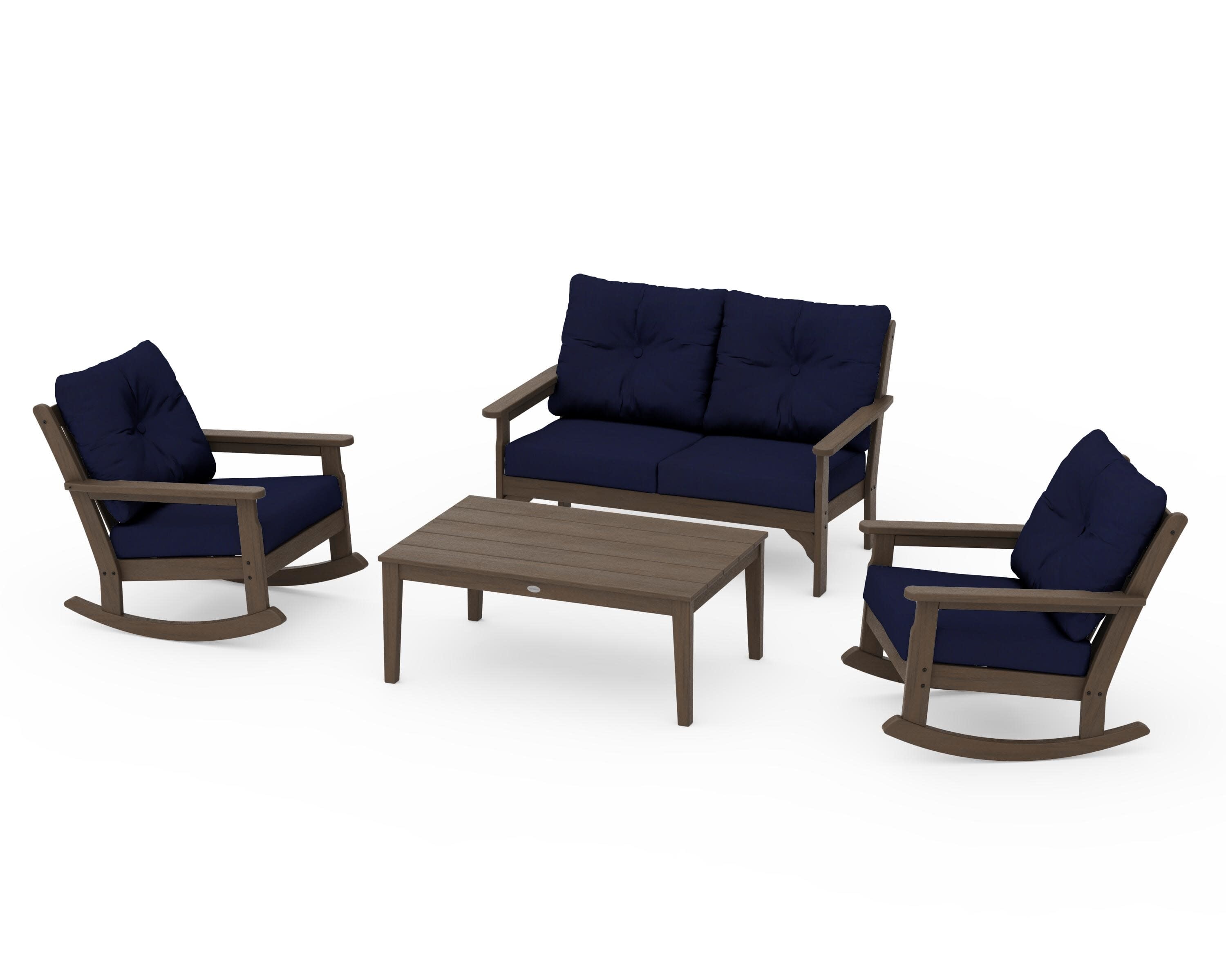 Vineyard 4-Piece Deep Seating Rocking Chair Set in Kona / Navy
