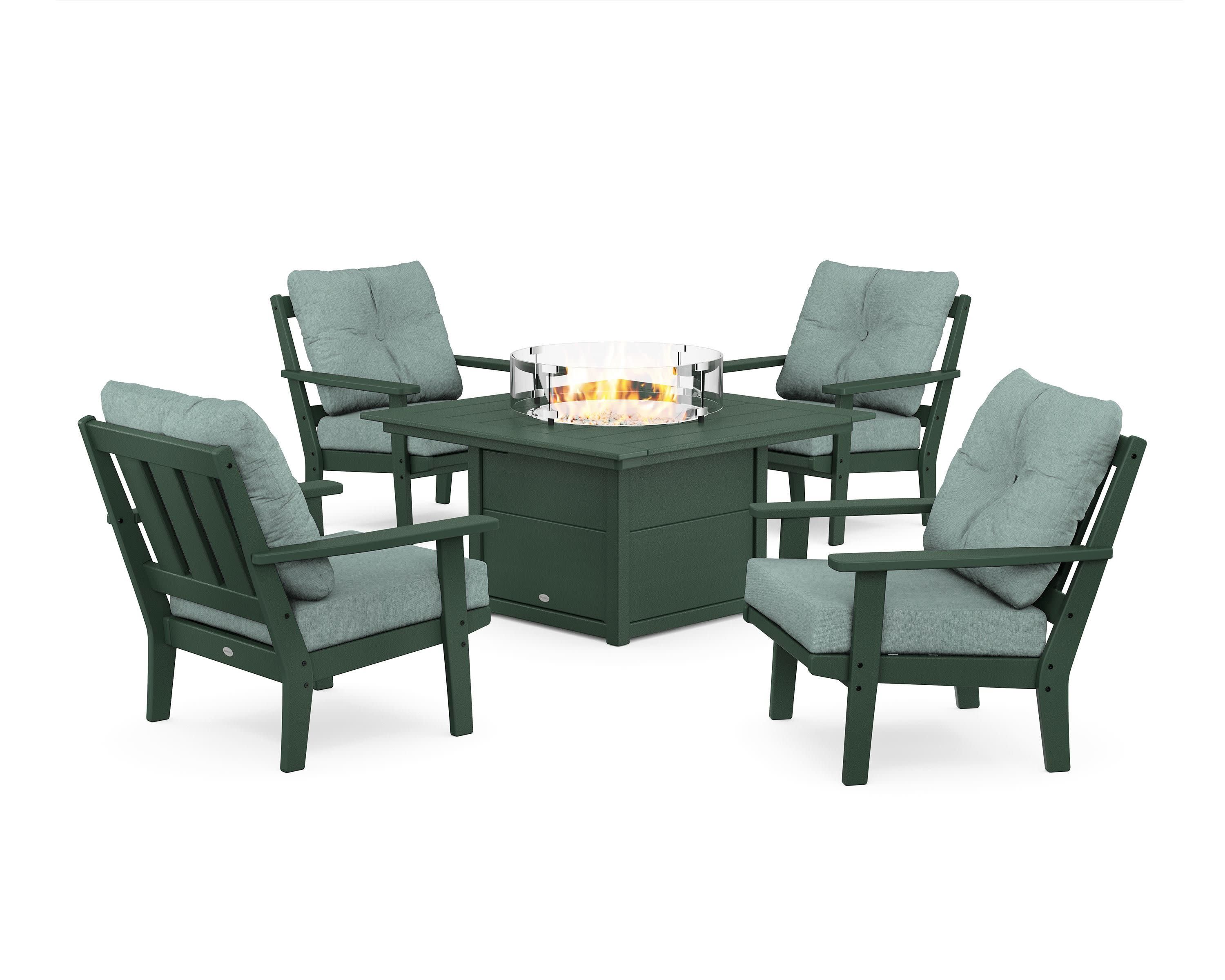 Oxford 5-Piece Deep Seating Set with Fire Pit Table in Green / Glacier Spa
