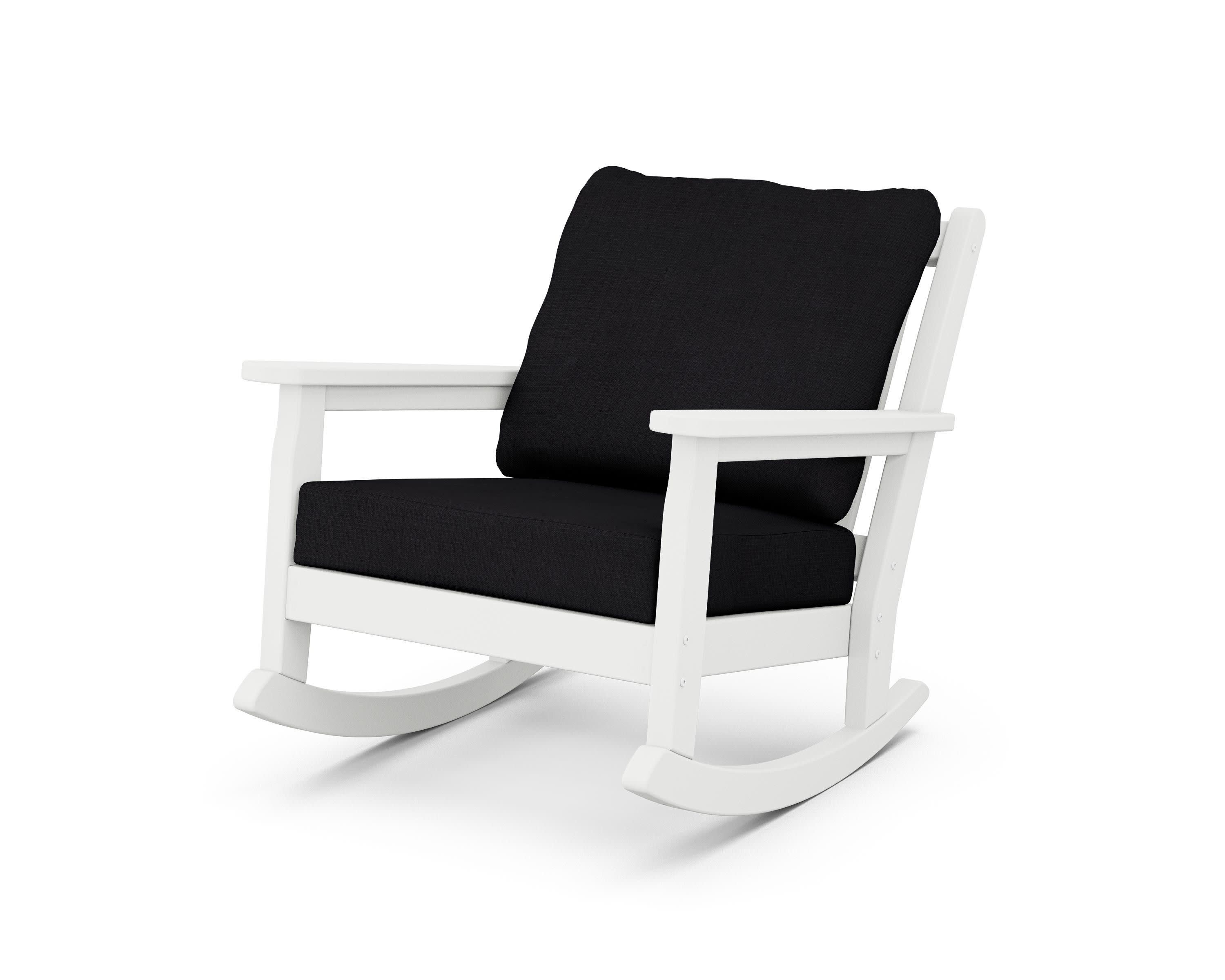 Chippendale Deep Seating Rocking Chair in White / Midnight Linen