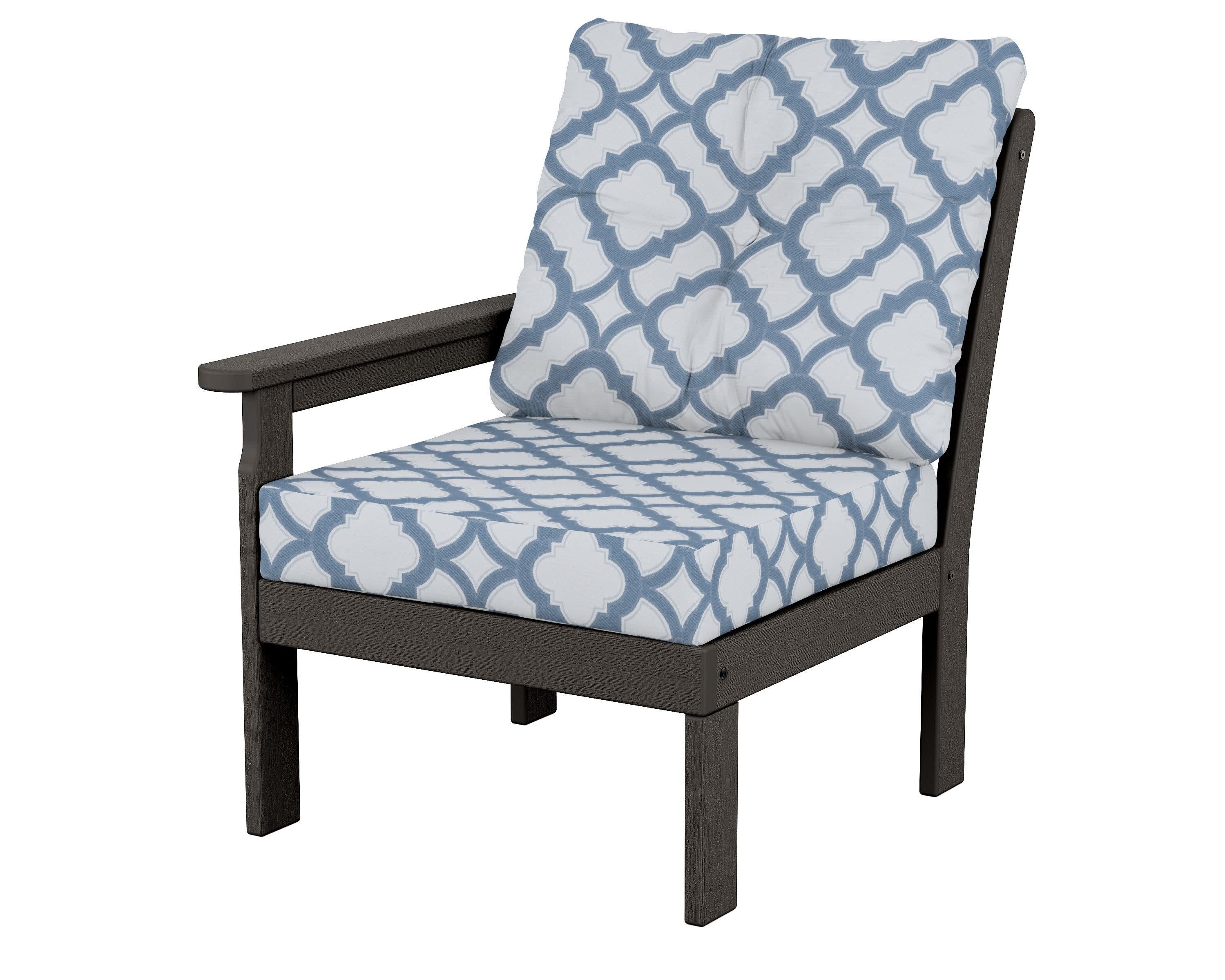Vineyard Modular Left Arm Chair in Vintage Coffee / Trellis Sky Blue