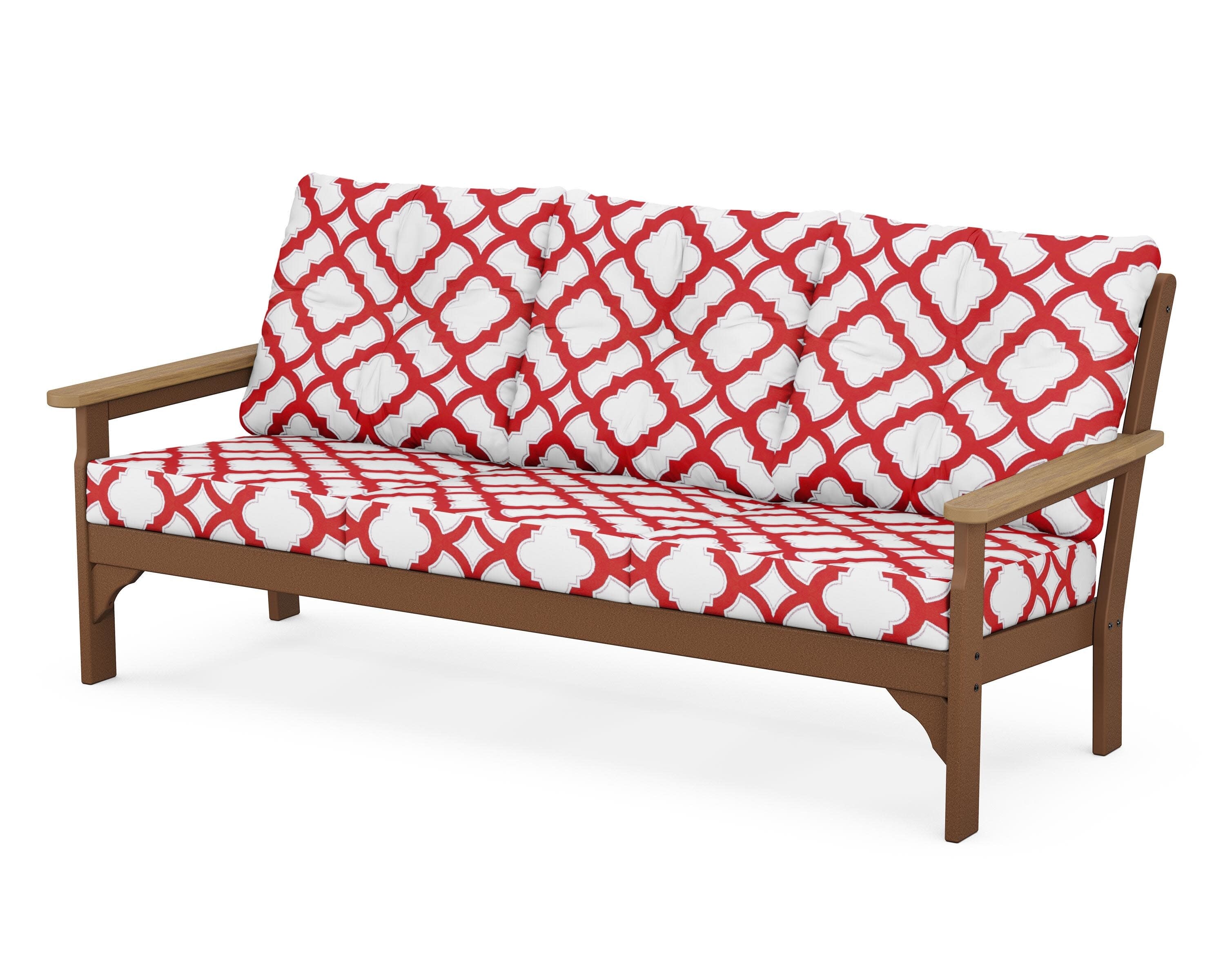Vineyard Deep Seating Sofa in Teak / Natural / Trellis Crimson