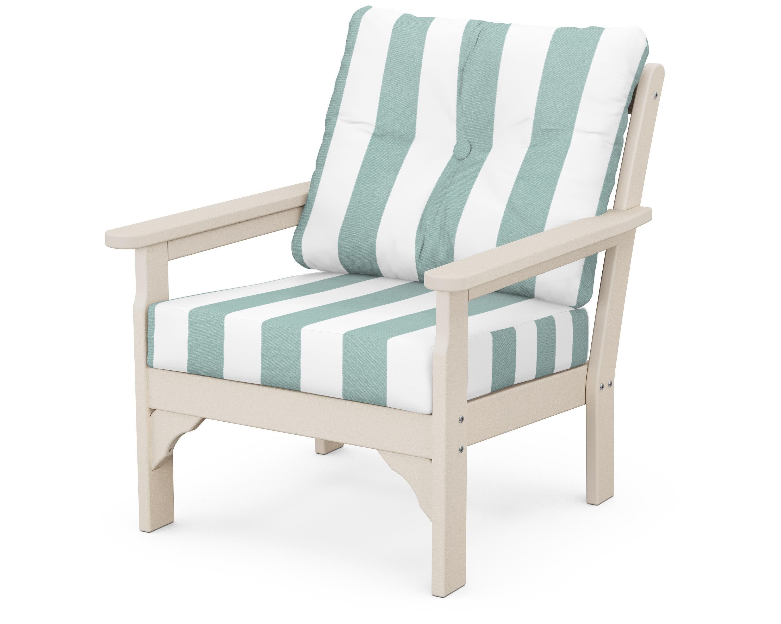 Vineyard Deep Seating Chair in Sand / Cabana Stripe Glacier Spa
