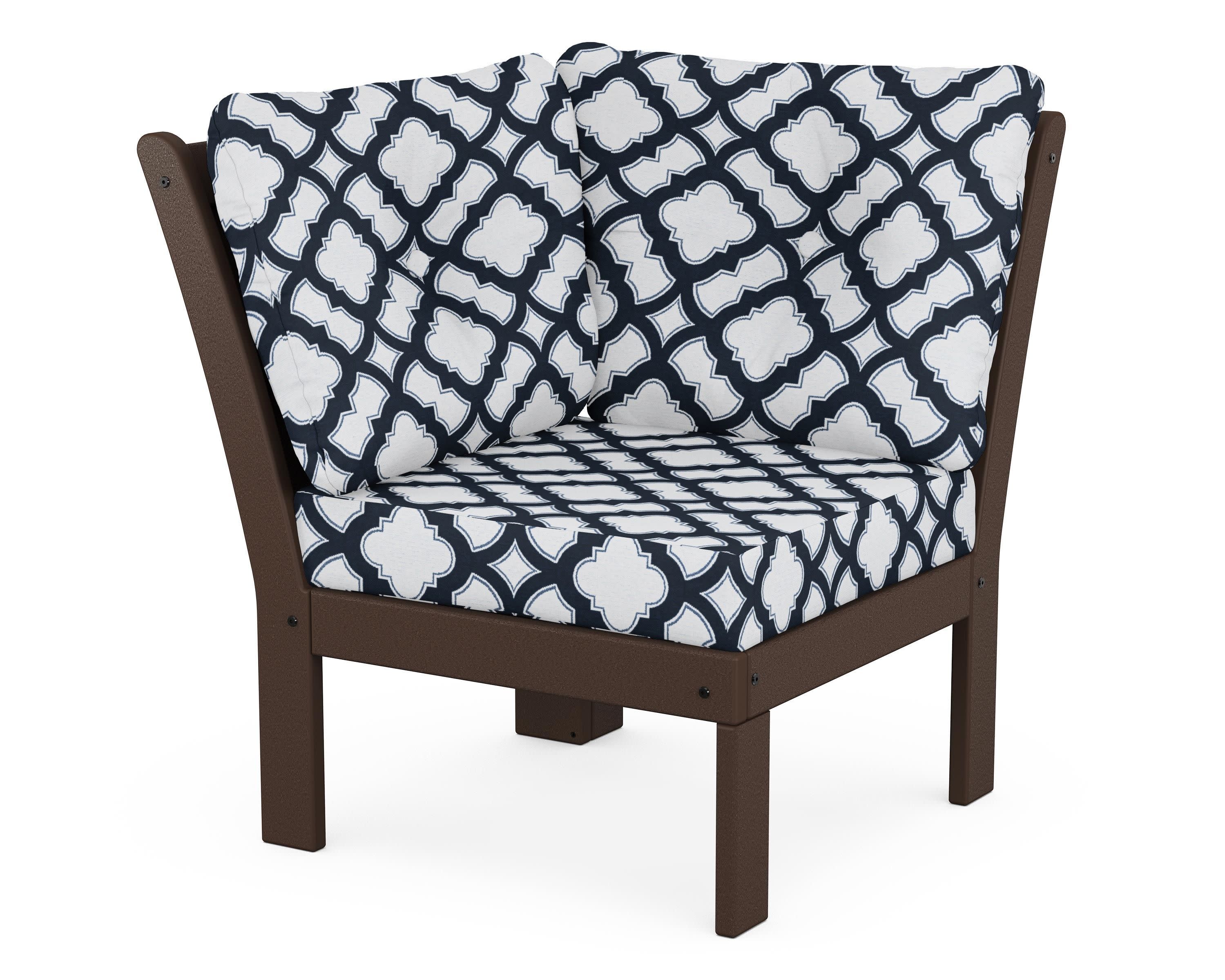 Vineyard Modular Corner Chair in Mahogany / Trellis Marine Indigo