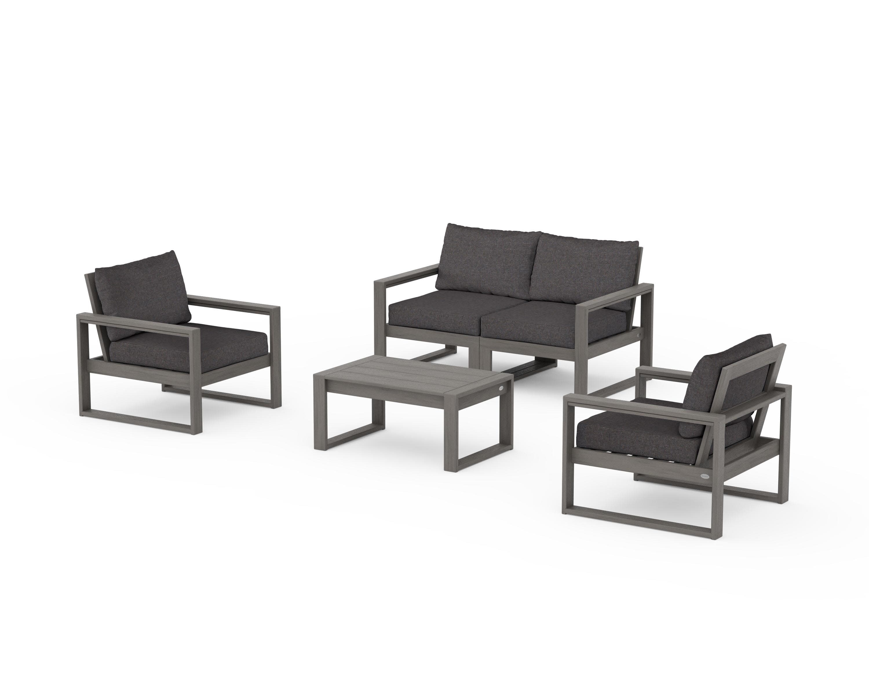 EDGE Sectional 4-Piece Deep Seating Set with Loveseat in Driftwood / Ash Charcoal