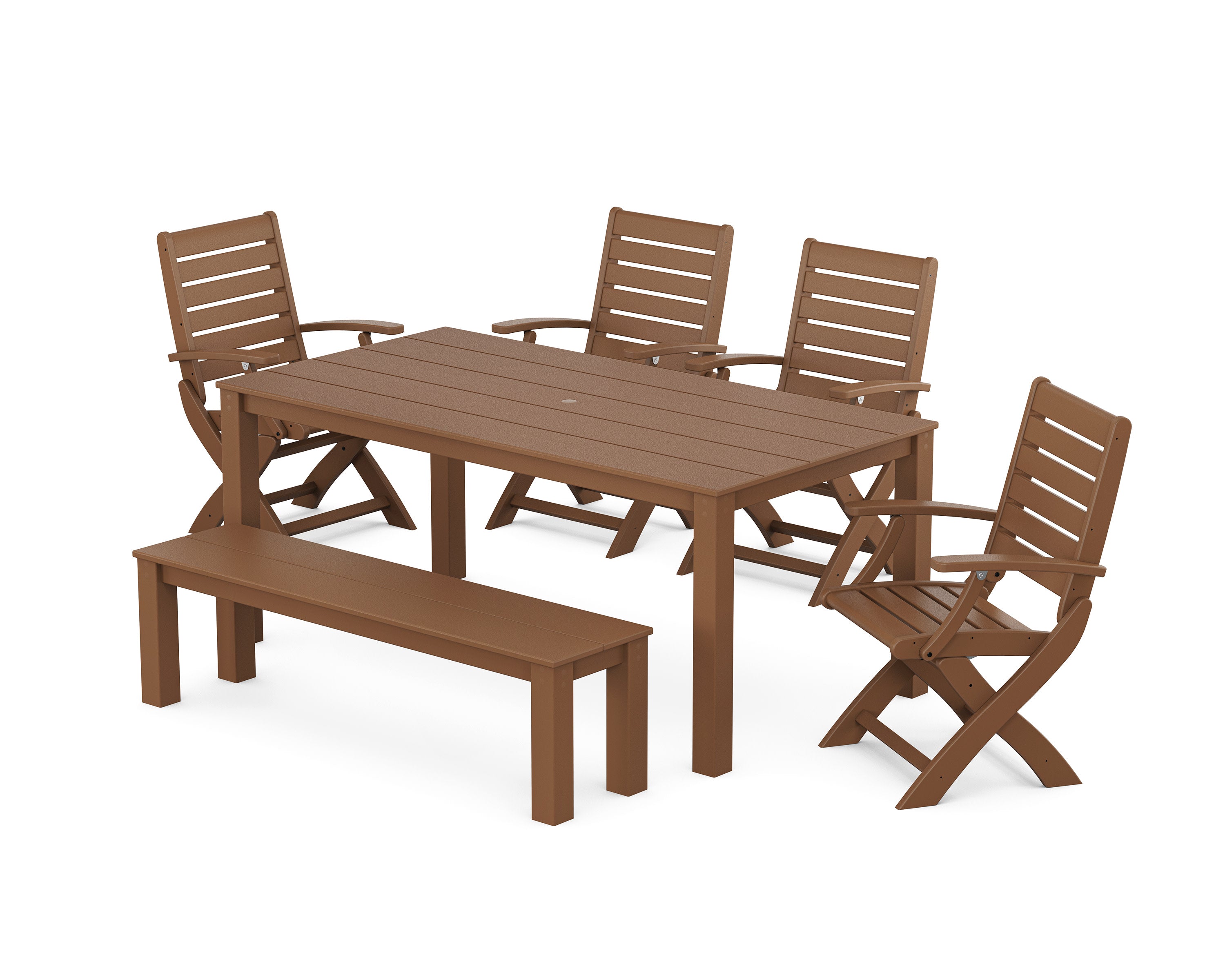 Signature Folding Chair 6-Piece Parsons Dining Set with Bench in Teak