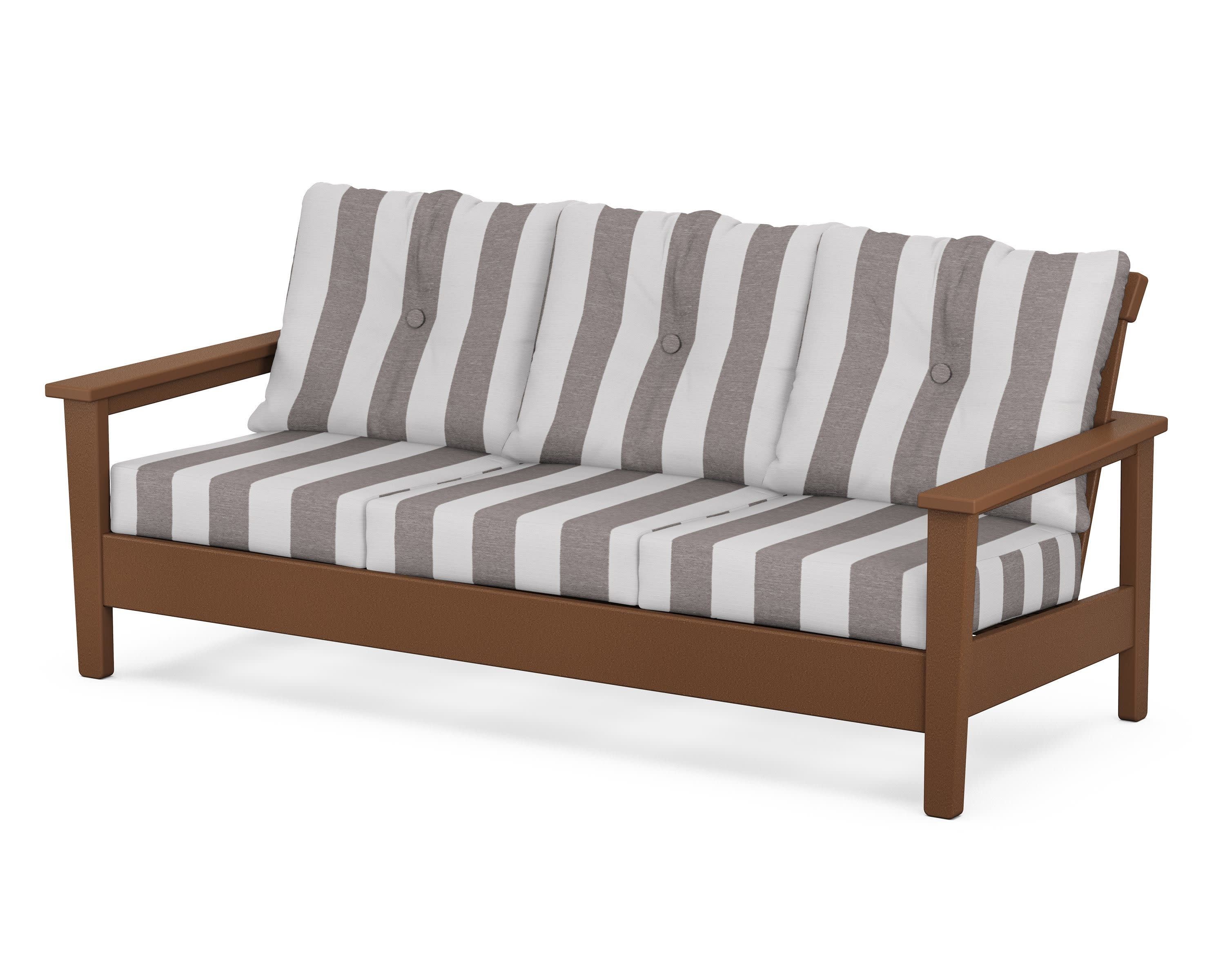 Prescott Deep Seating Sofa in Teak / Cabana Stripe Grey Mist