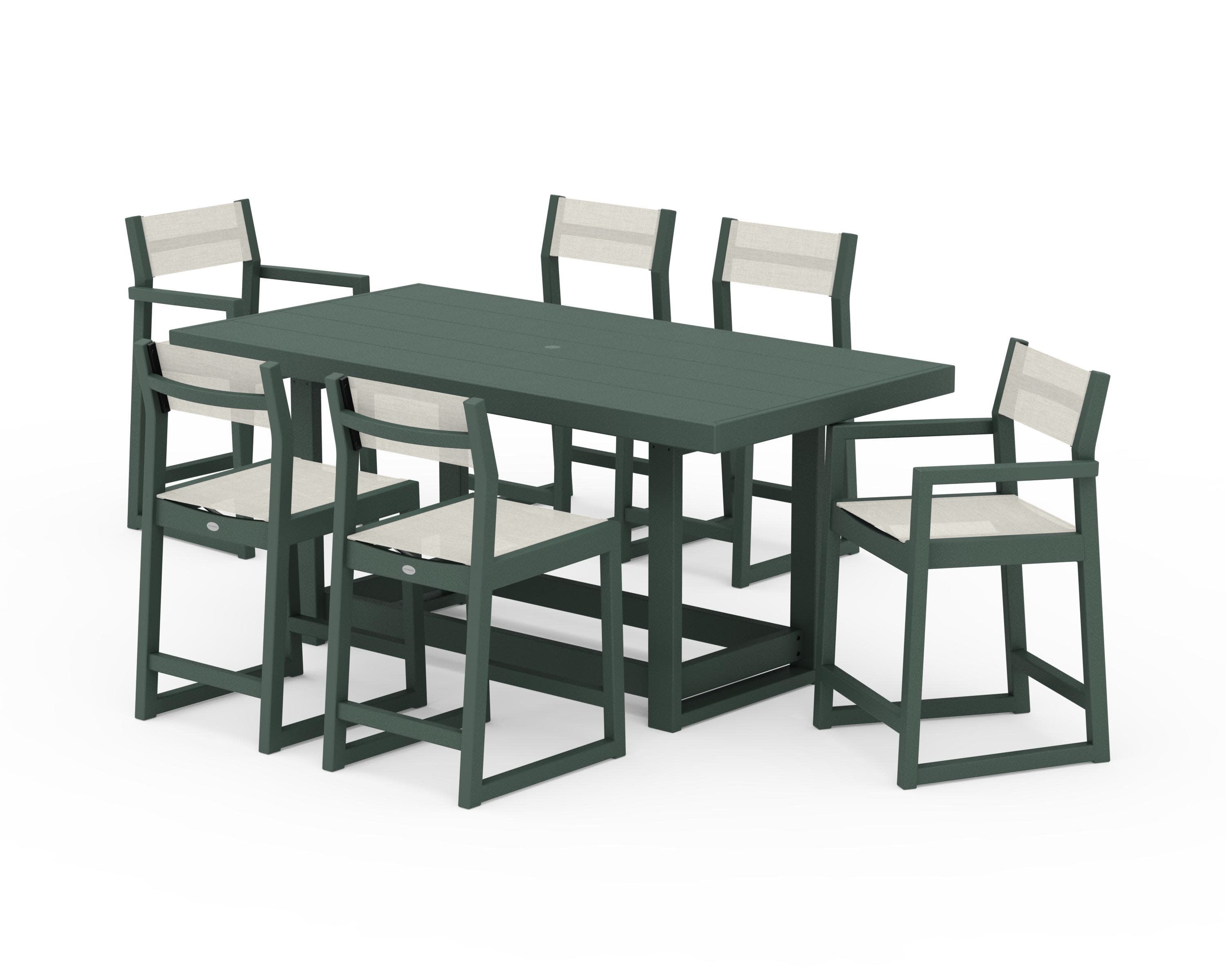EDGE Sling 7-Piece Counter Table Set in Green / Parchment Sling