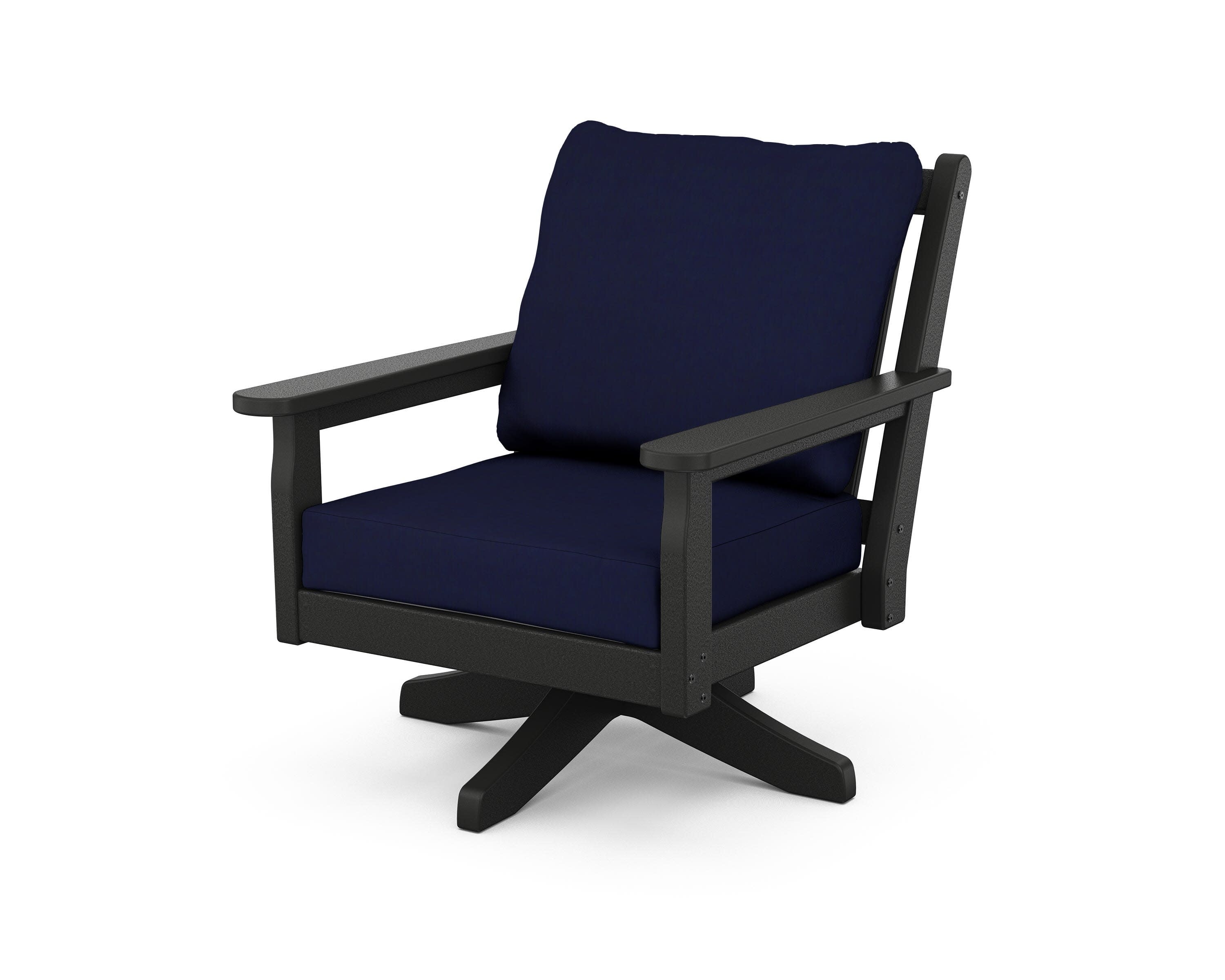 Chippendale Deep Seating Swivel Chair in Black / Navy