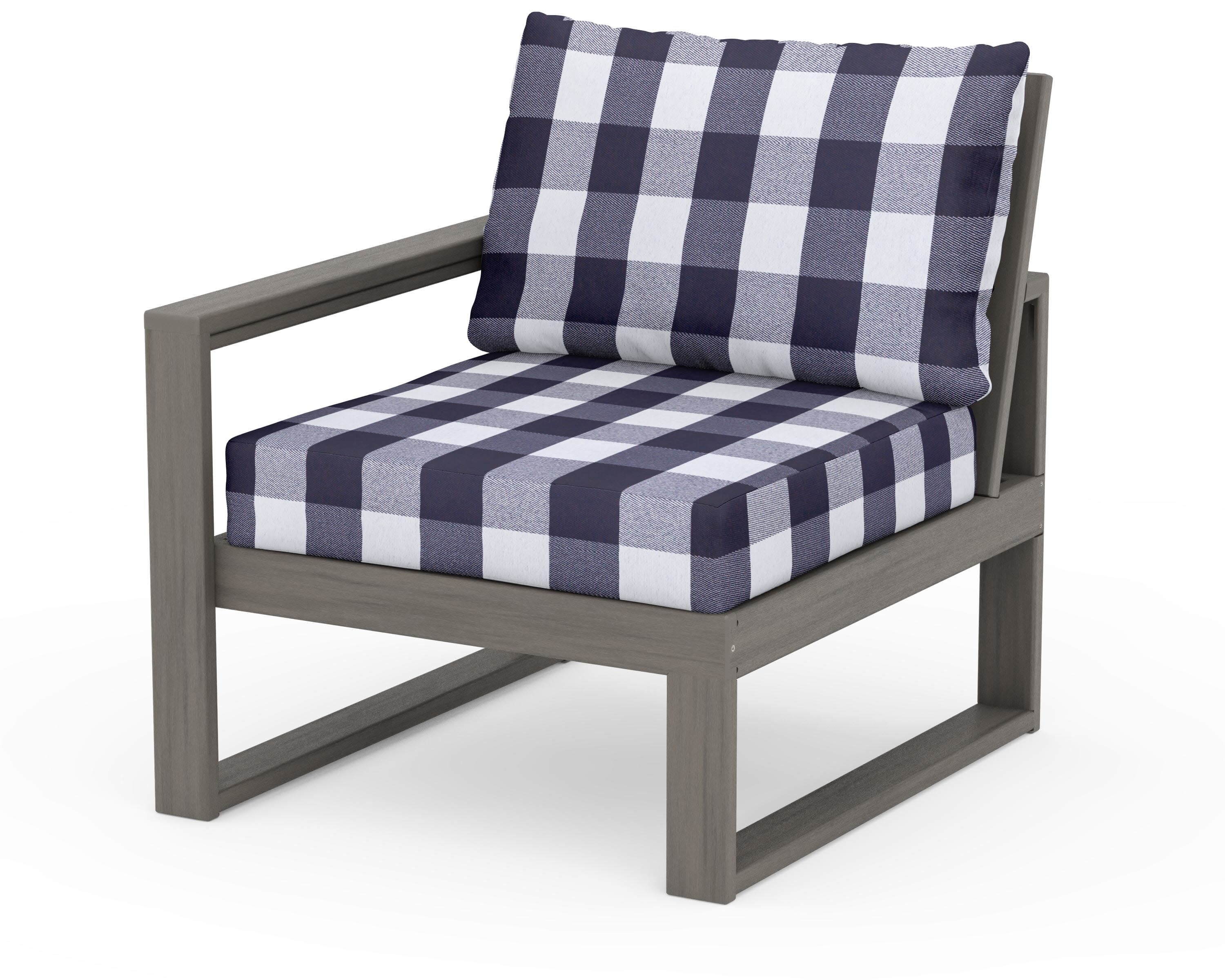 EDGE Modular Left Arm Chair in Driftwood / Buffalo Plaid Navy