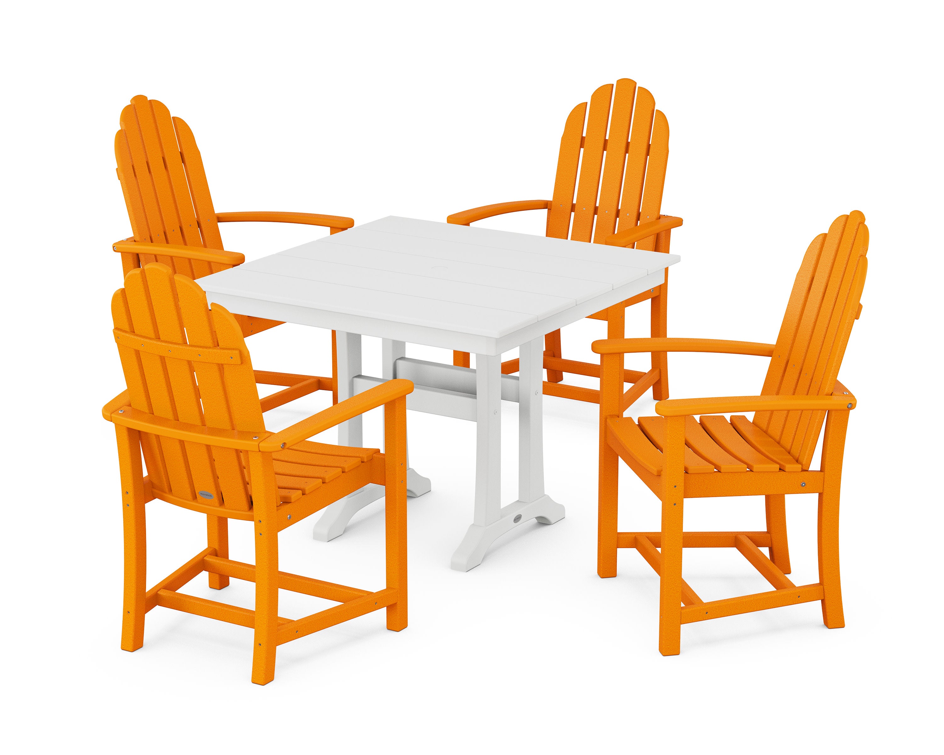 Classic Adirondack 5-Piece Farmhouse Dining Set With Trestle Legs in Tangerine / White