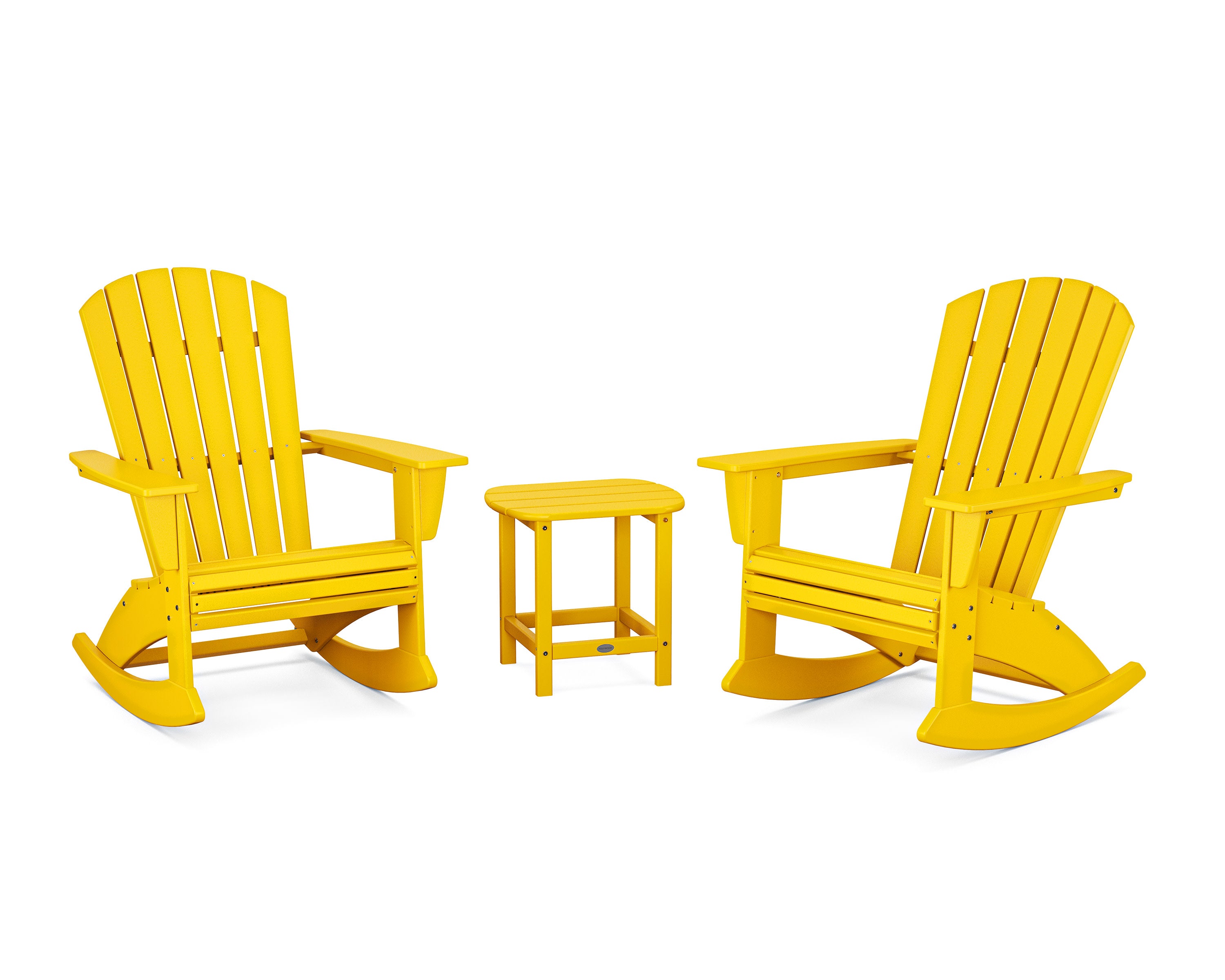 Nautical Curveback 3-Piece Adirondack Rocking Chair Set in Lemon