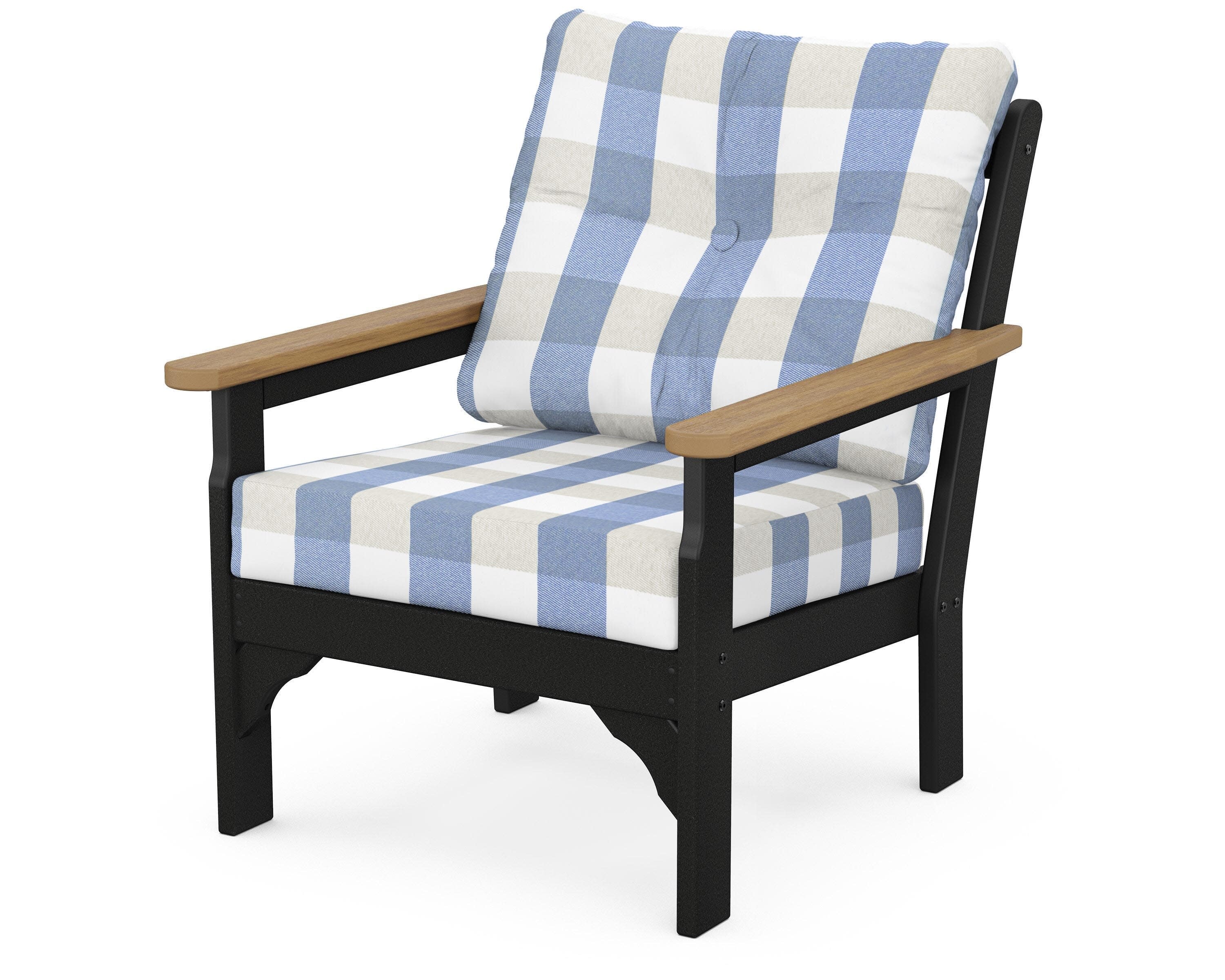 Vineyard Deep Seating Chair in Black / Natural / Buffalo Plaid Sky Blue