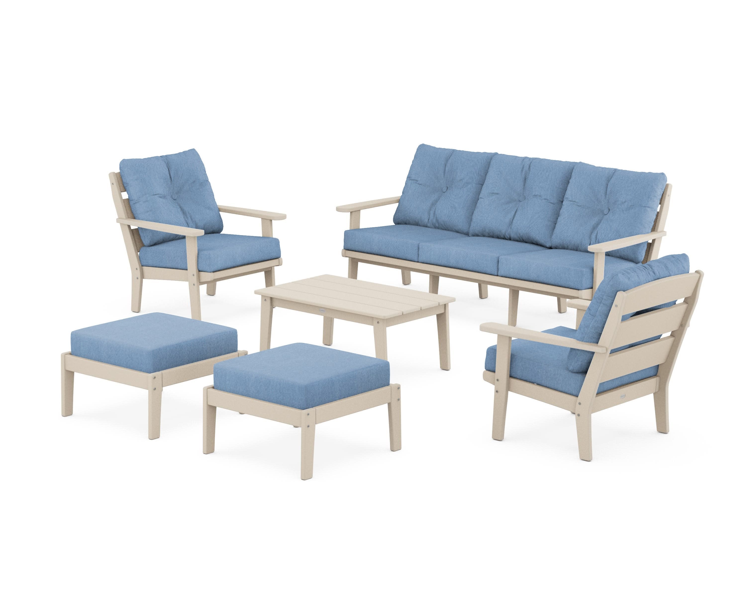 Lakeside 6-Piece Lounge Sofa Set in Sand / Sky Blue