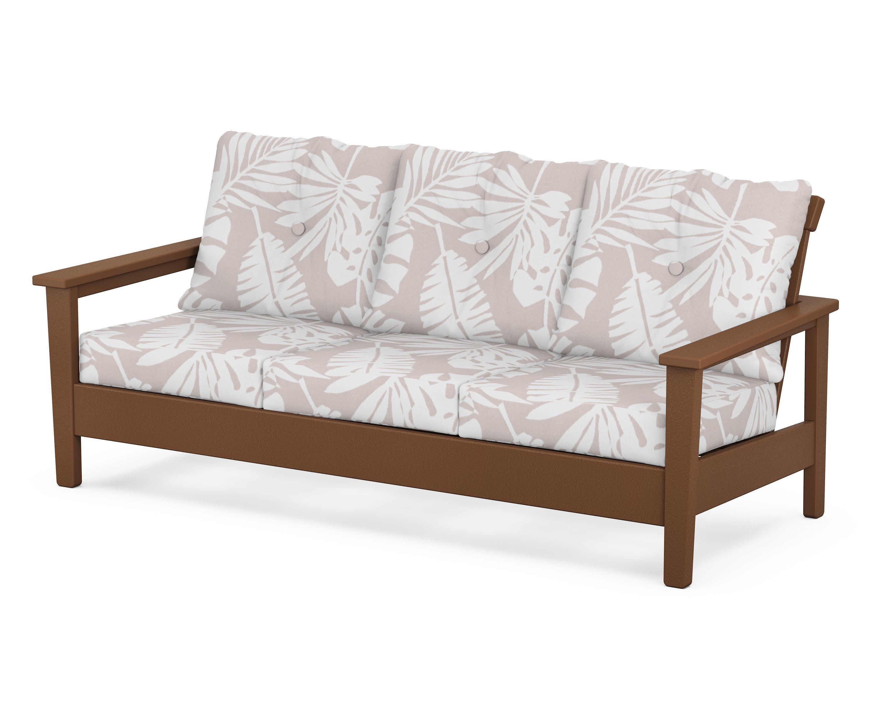 Prescott Deep Seating Sofa in Teak / Leaf Dune Burlap
