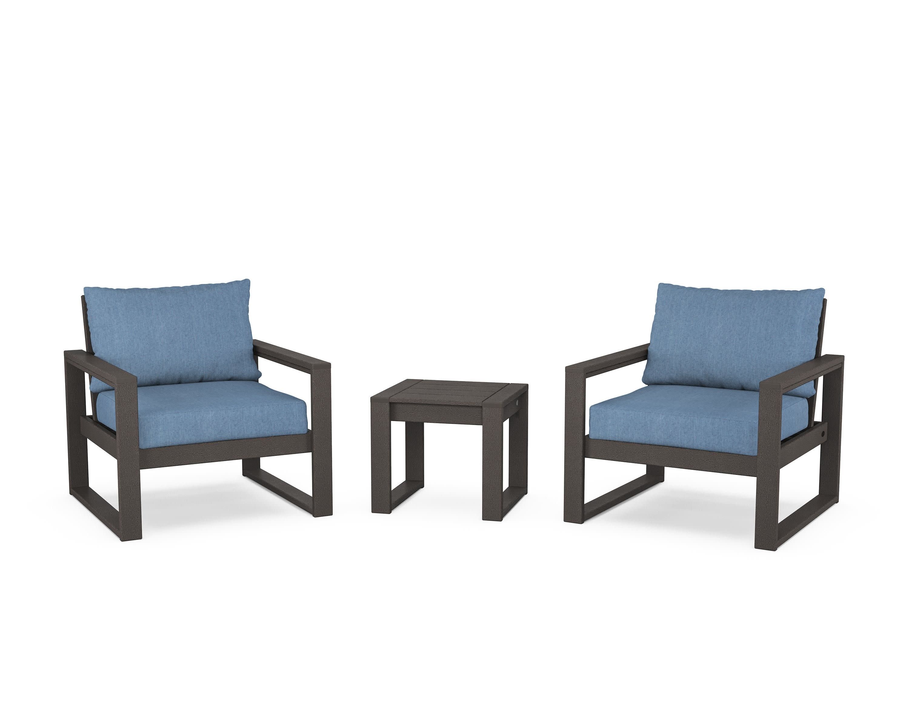 EDGE Sectional 3-Piece Deep Seating Set in Vintage Coffee / Sky Blue