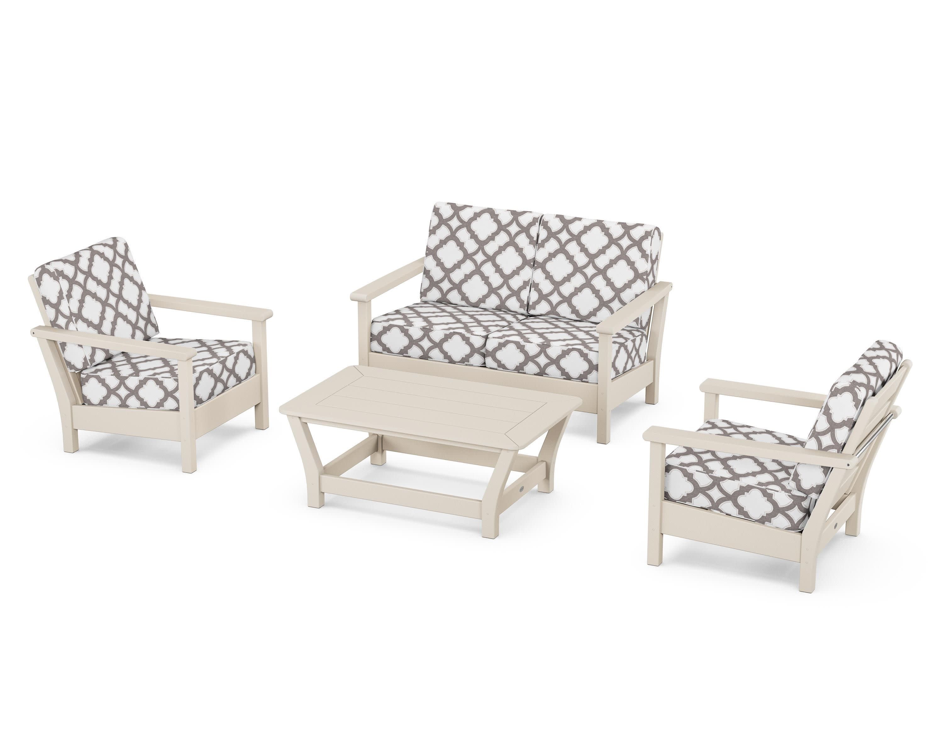 Harbour 4-Piece Deep Seating Set in Sand / Trellis Grey Mist
