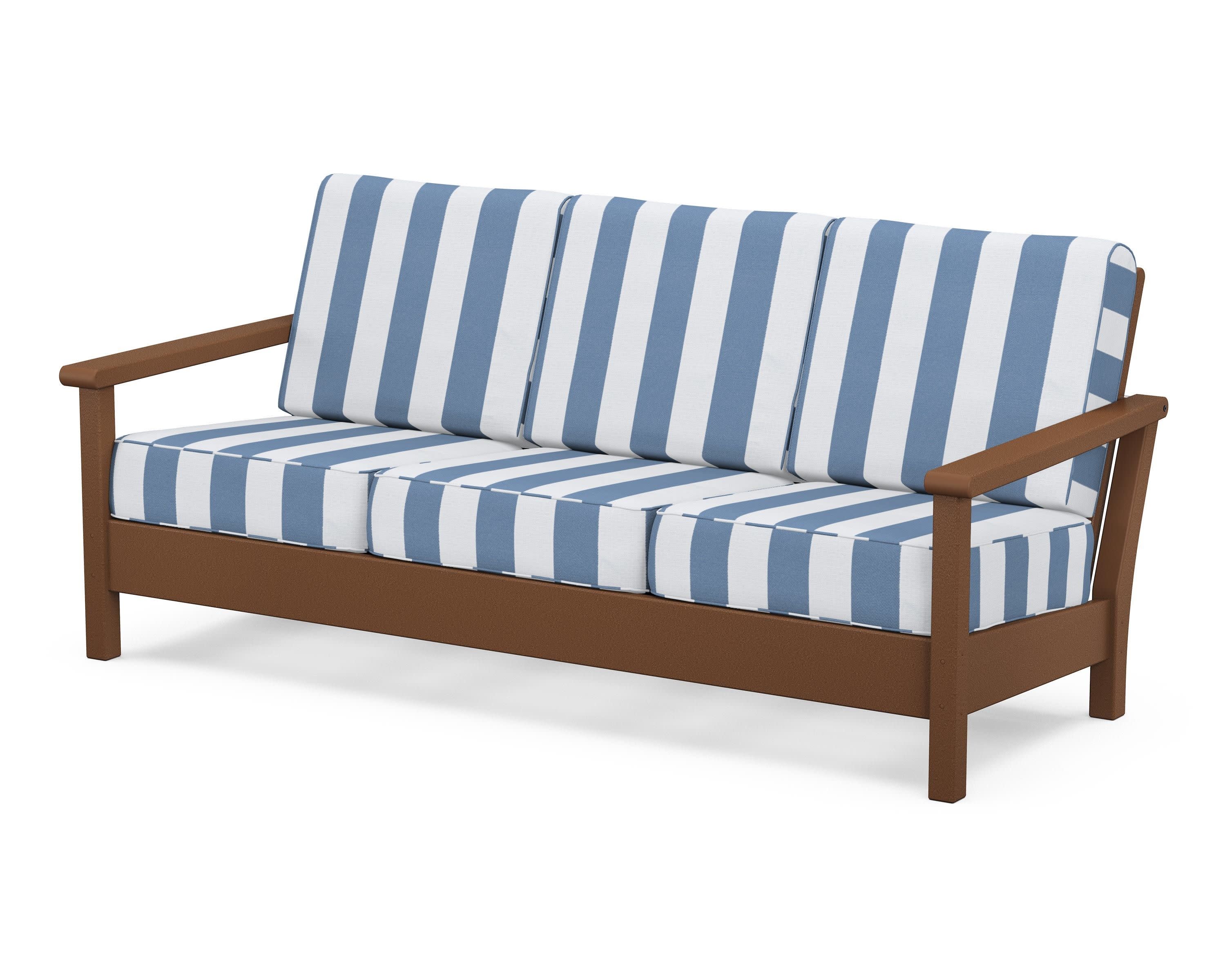 Harbour Deep Seating Sofa in Teak / Cabana Stripe Sky Blue