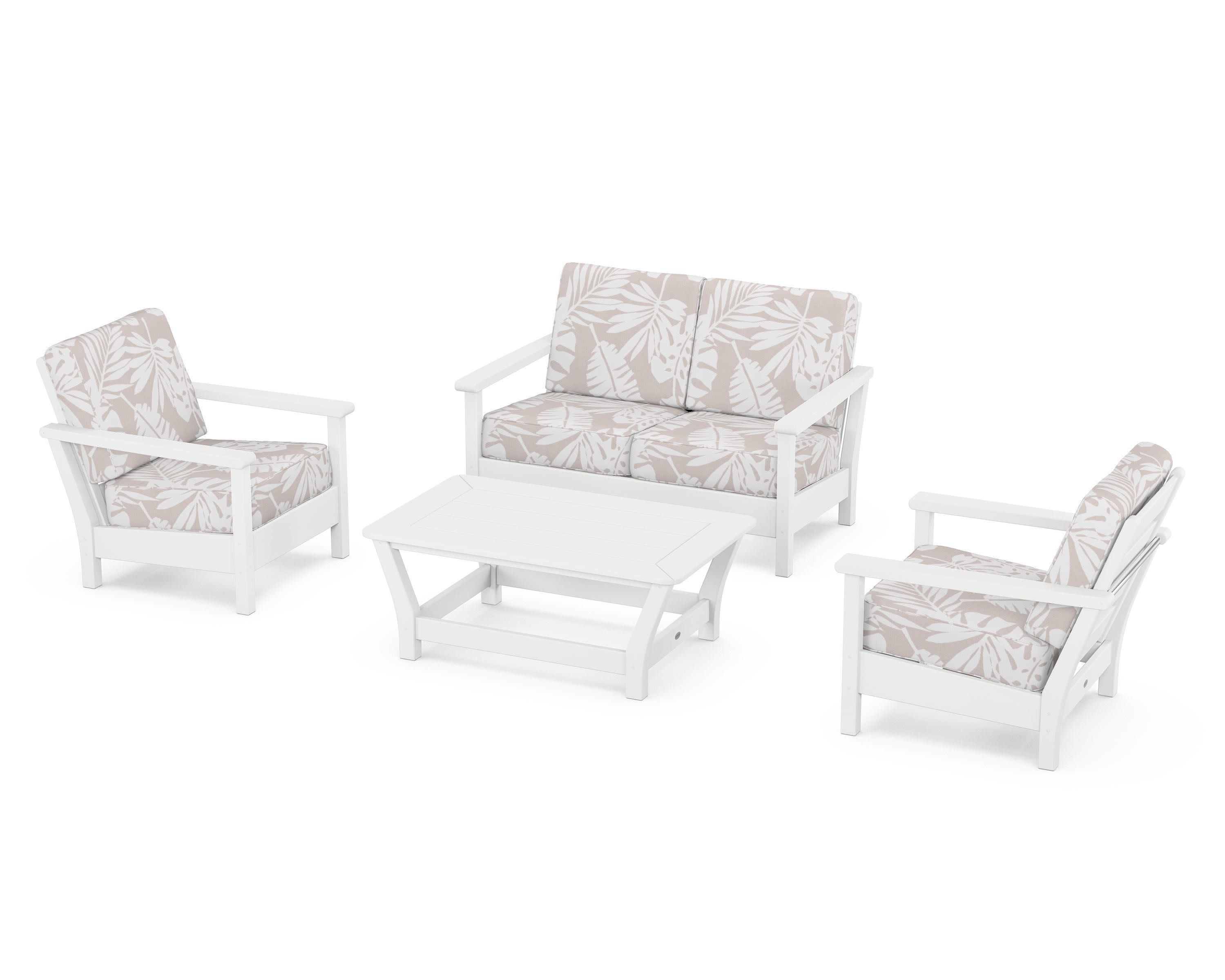Harbour 4-Piece Deep Seating Set in White / Leaf Dune Burlap
