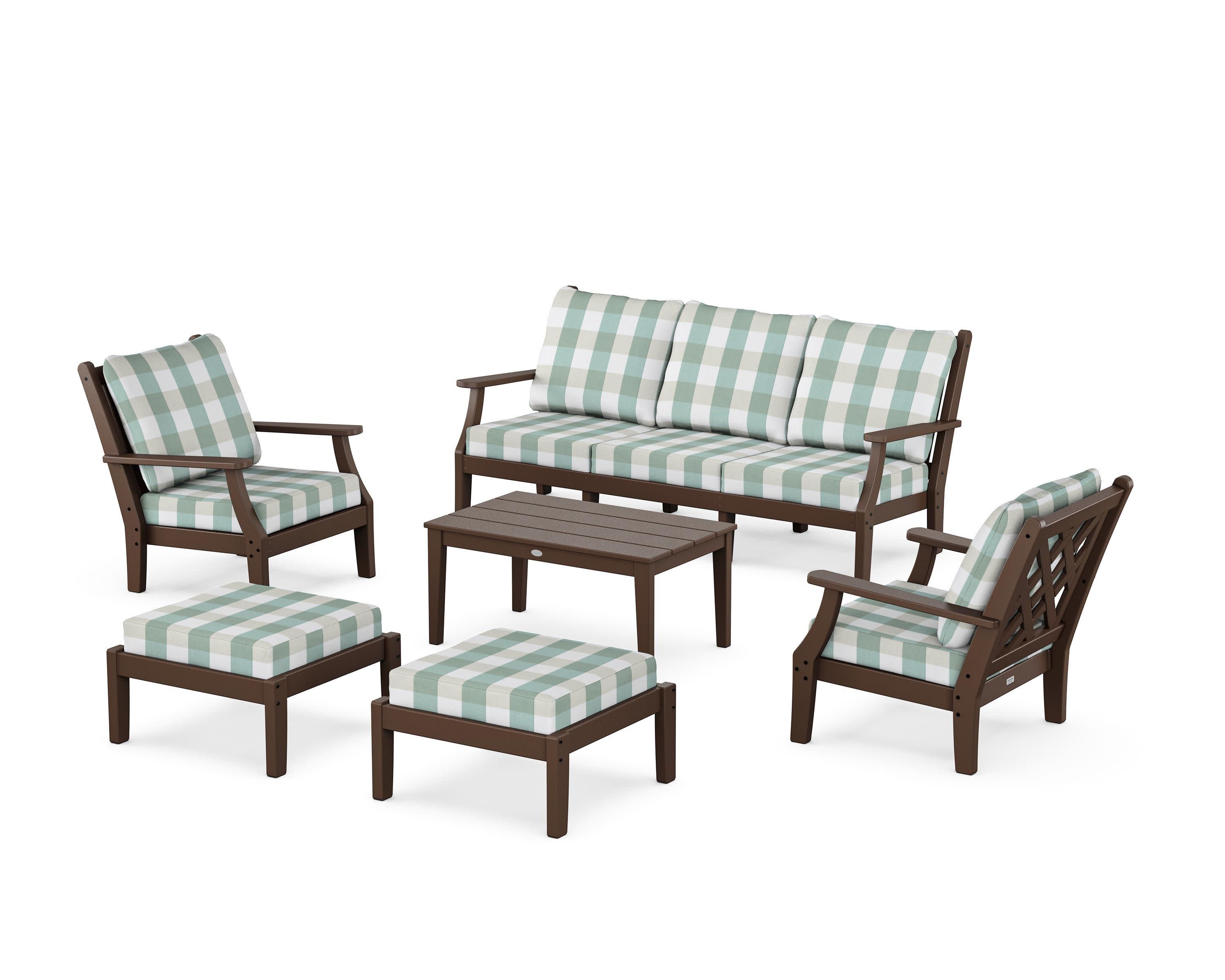 Wovendale 6-Piece Lounge Sofa Set in Mahogany / Buffalo Plaid Glacier Spa