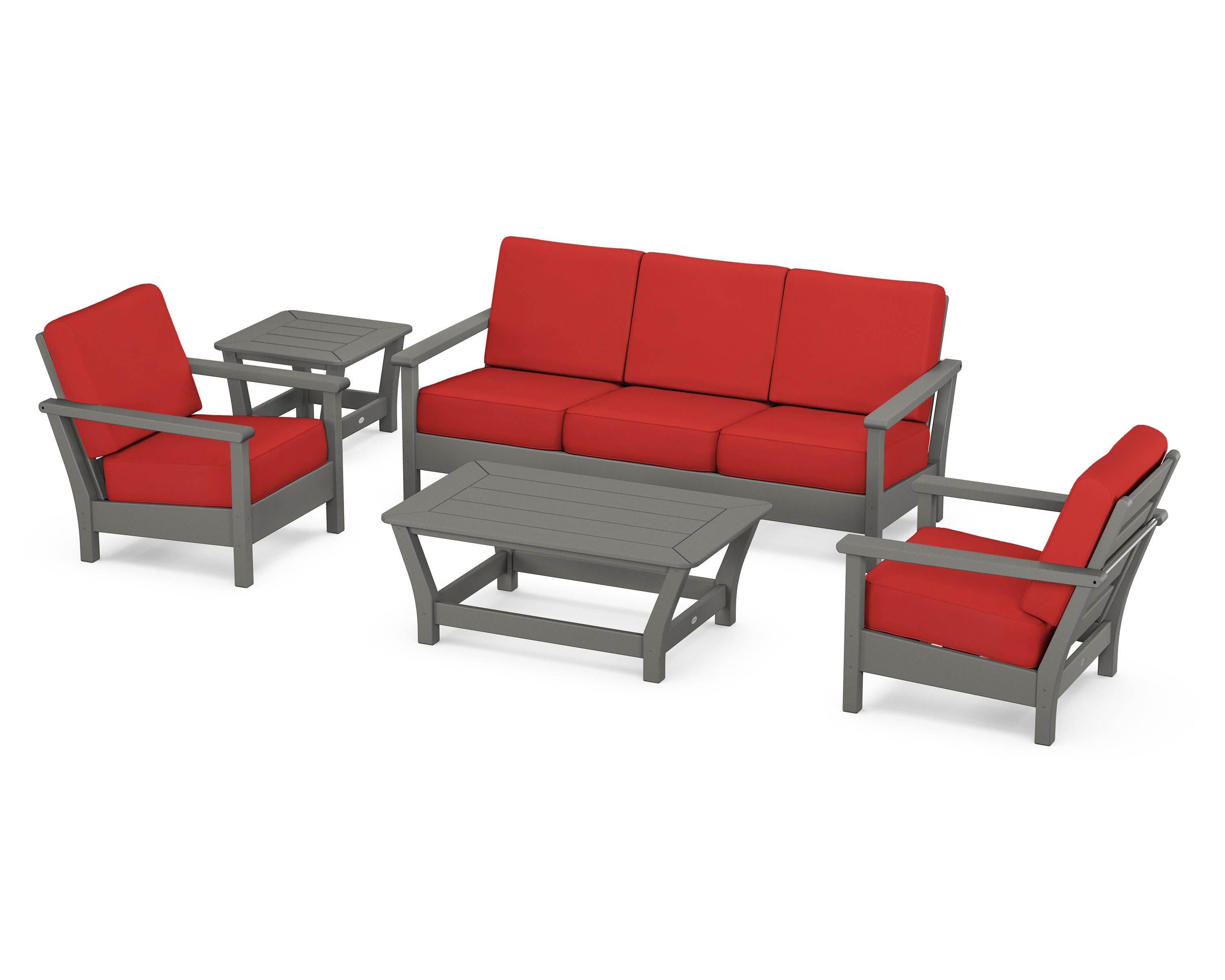 Harbour 5-Piece Deep Seating Set in Slate Grey / Crimson Linen