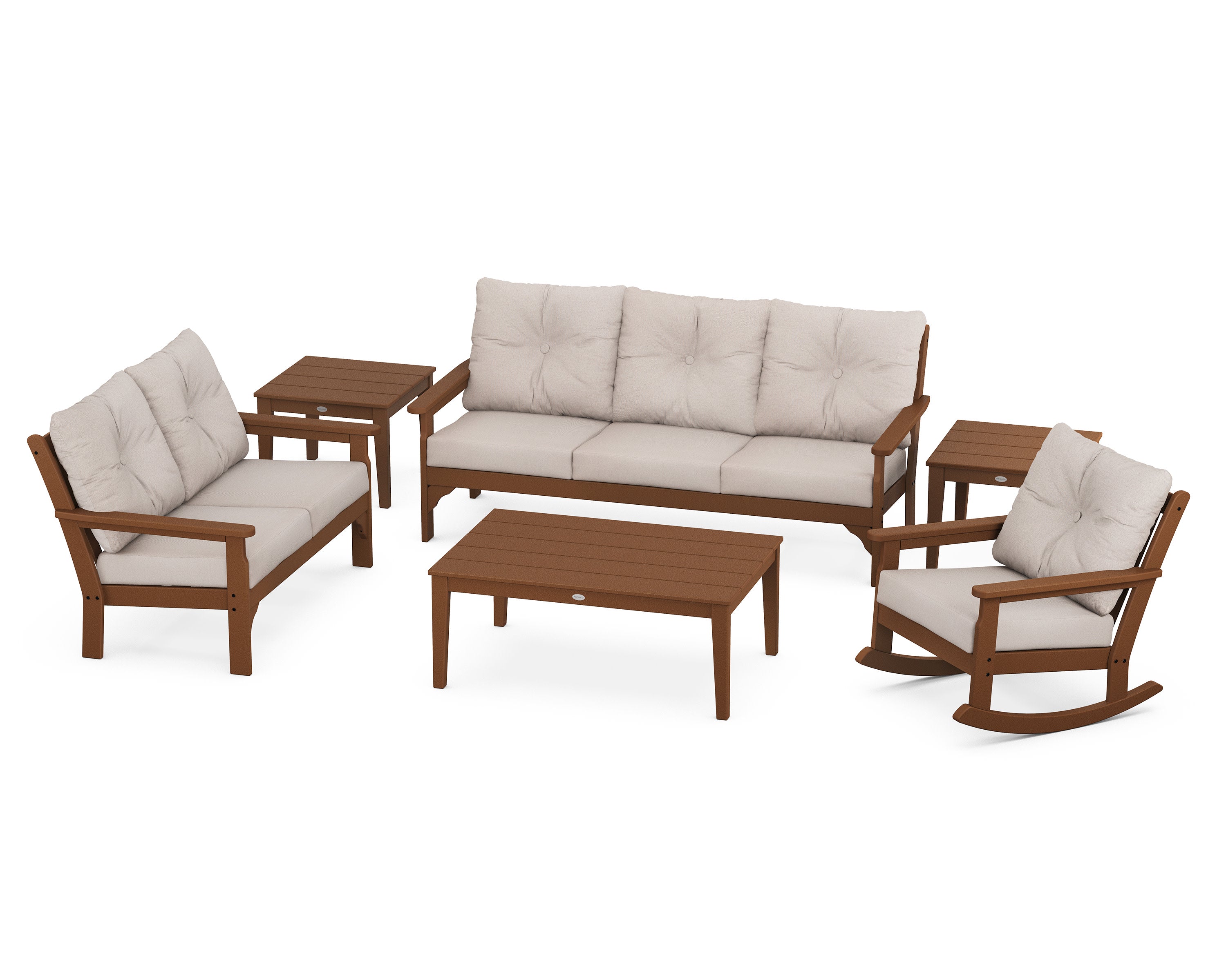 Vineyard 6-Piece Deep Seating Set in Teak / Dune Burlap