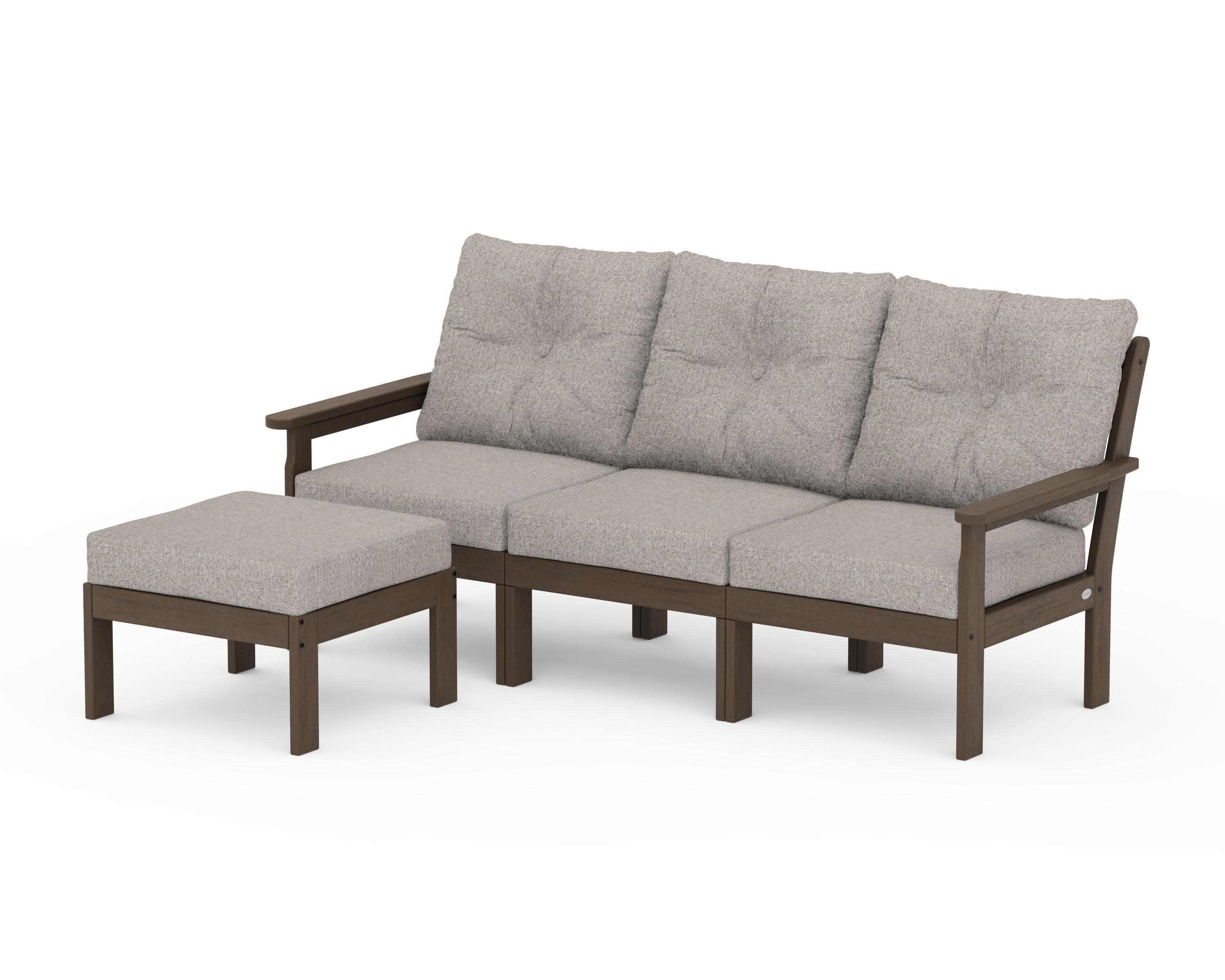 Vineyard 4-Piece Sectional with Ottoman in Kona / Weathered Tweed