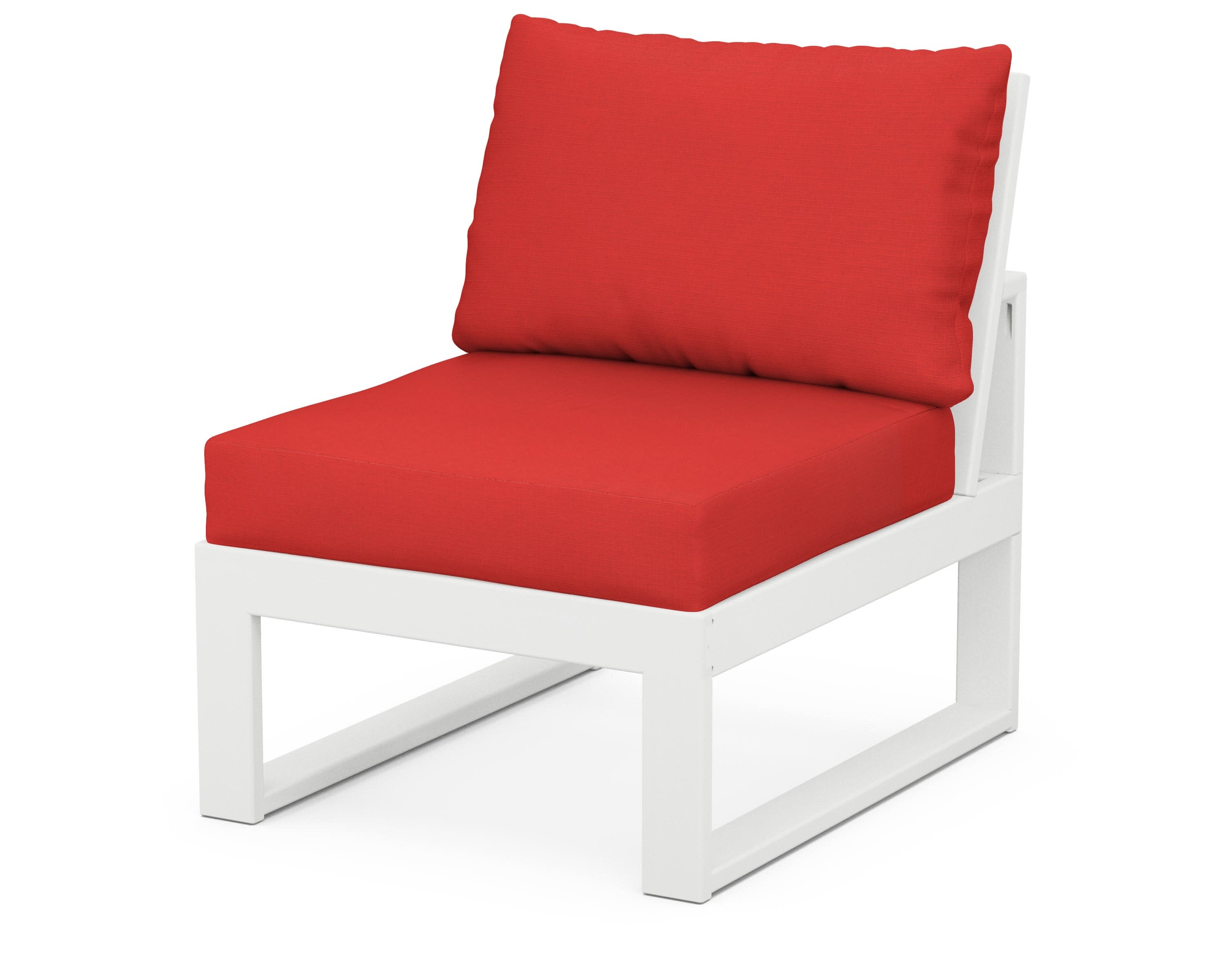 Modular Armless Chair in White / Crimson Linen