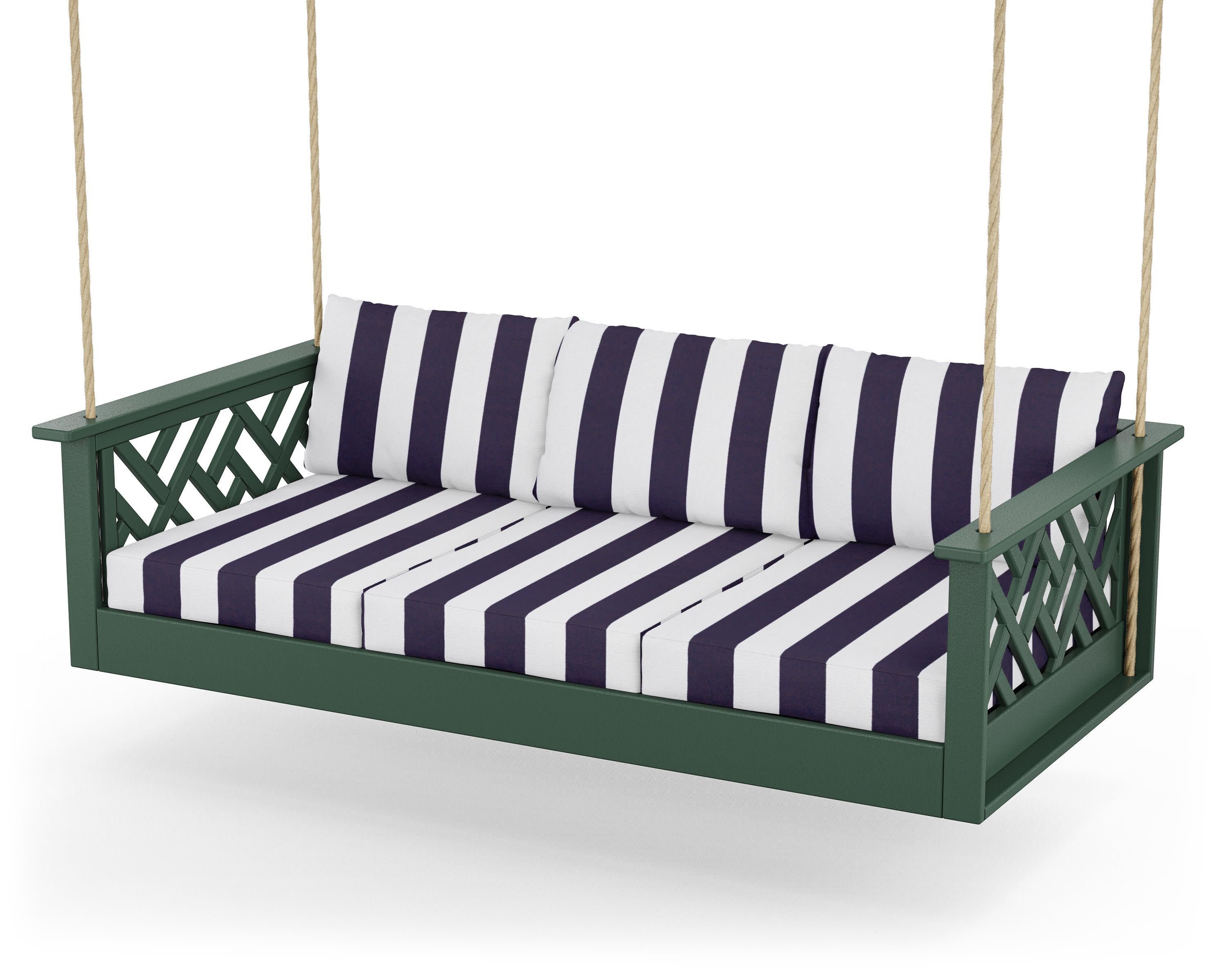 Chippendale Daybed Swing in Green / Cabana Stripe Navy