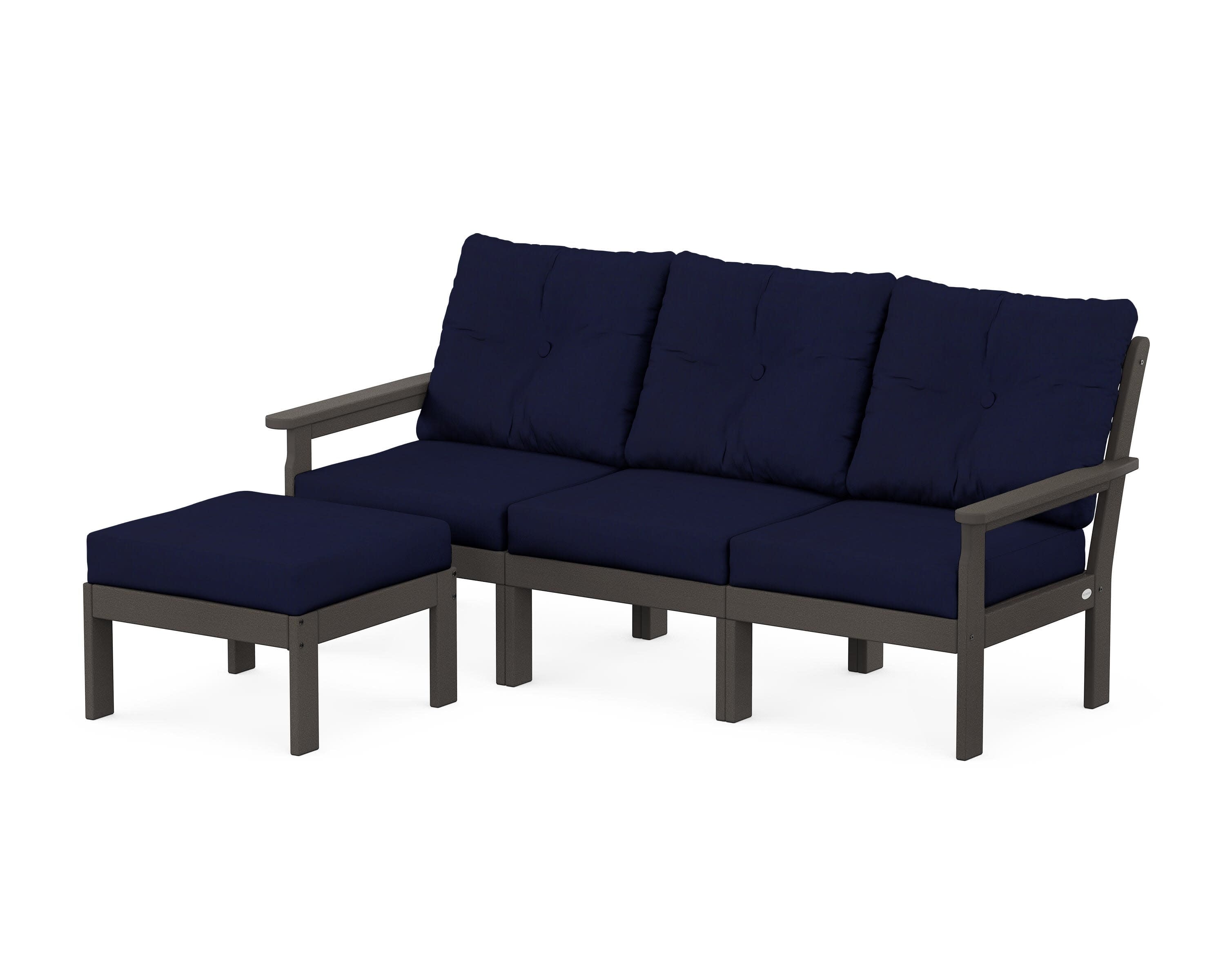 Vineyard 4-Piece Sectional with Ottoman in Vintage Coffee / Navy