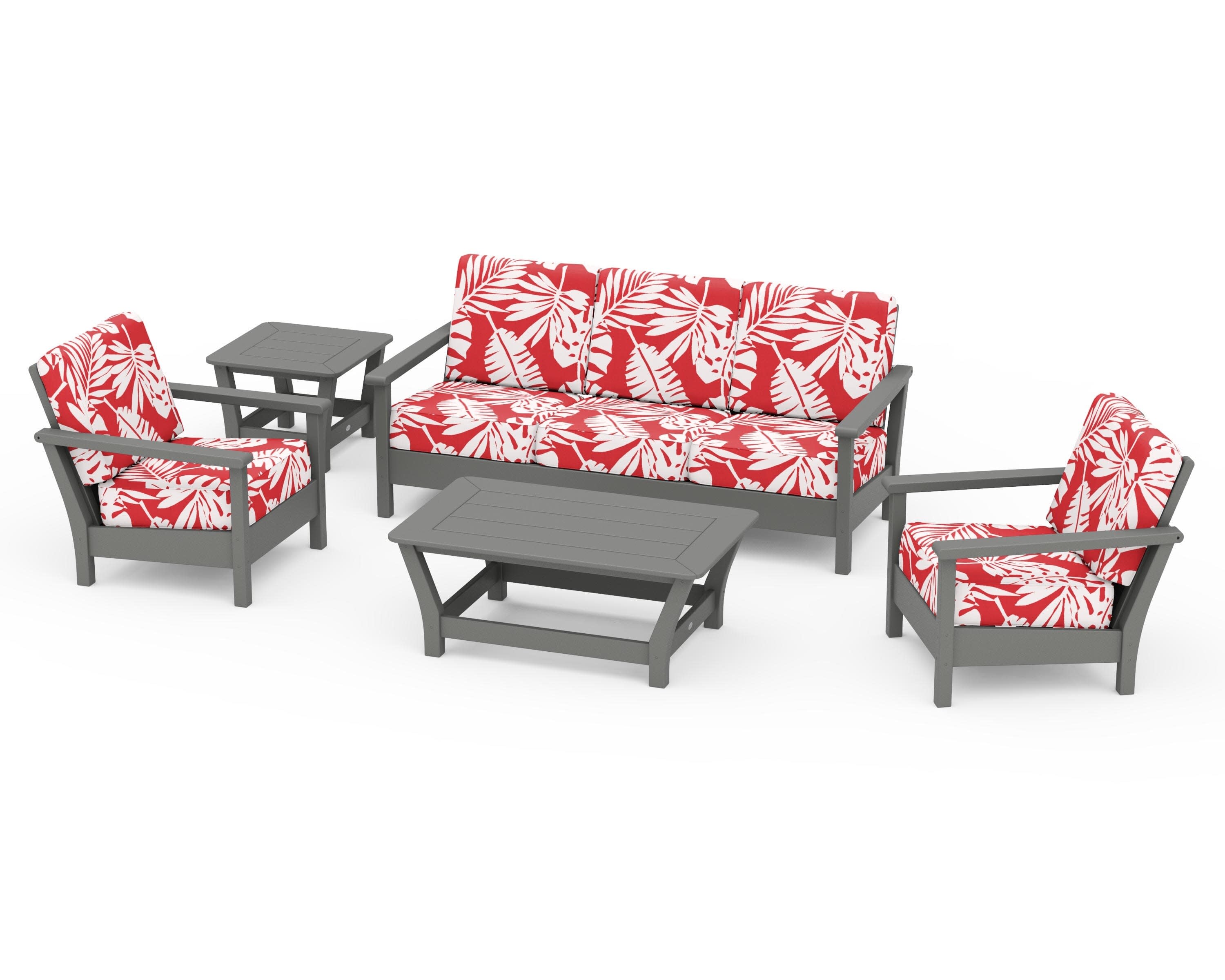 Harbour 5-Piece Deep Seating Set in Slate Grey / Leaf Crimson