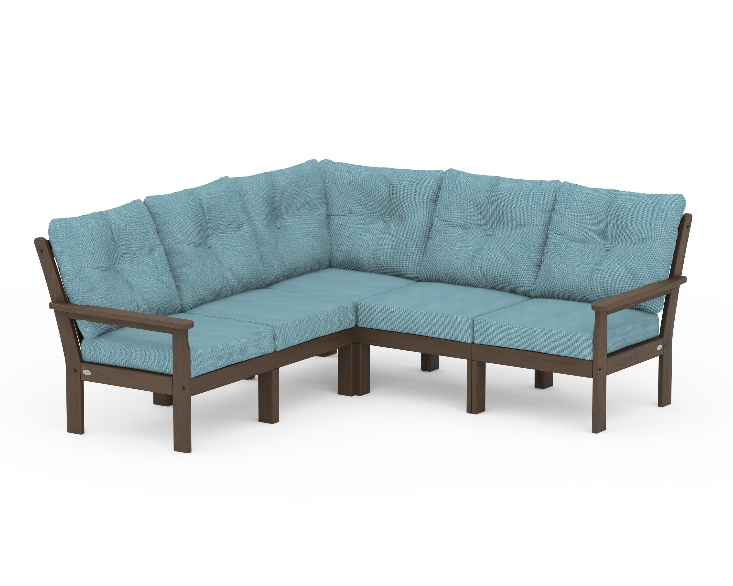 Vineyard 5-Piece Sectional in Kona / Lattice Sky Blue