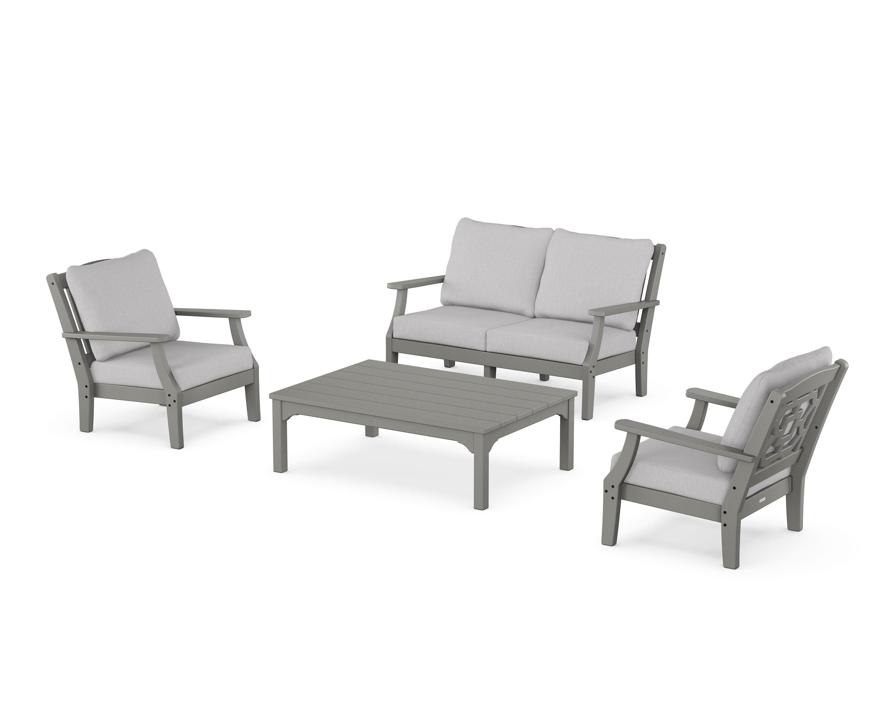 Chinoiserie 4-Piece Deep Seating Set with Loveseat in Slate Grey / Granite